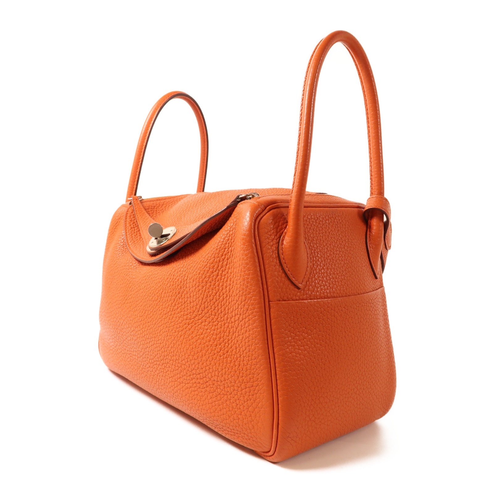 HERMES 【激減優惠】Clemence皮革Lindy 26銀扣手挽肩背兩用袋93 Orange/經典橘