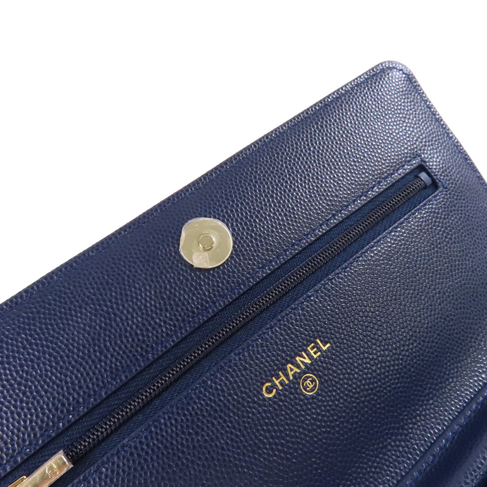 CHANEL 菱格Caviar皮革WOC Wallet On Chain Shoulder Bag銀扣鏈帶肩背袋藍色