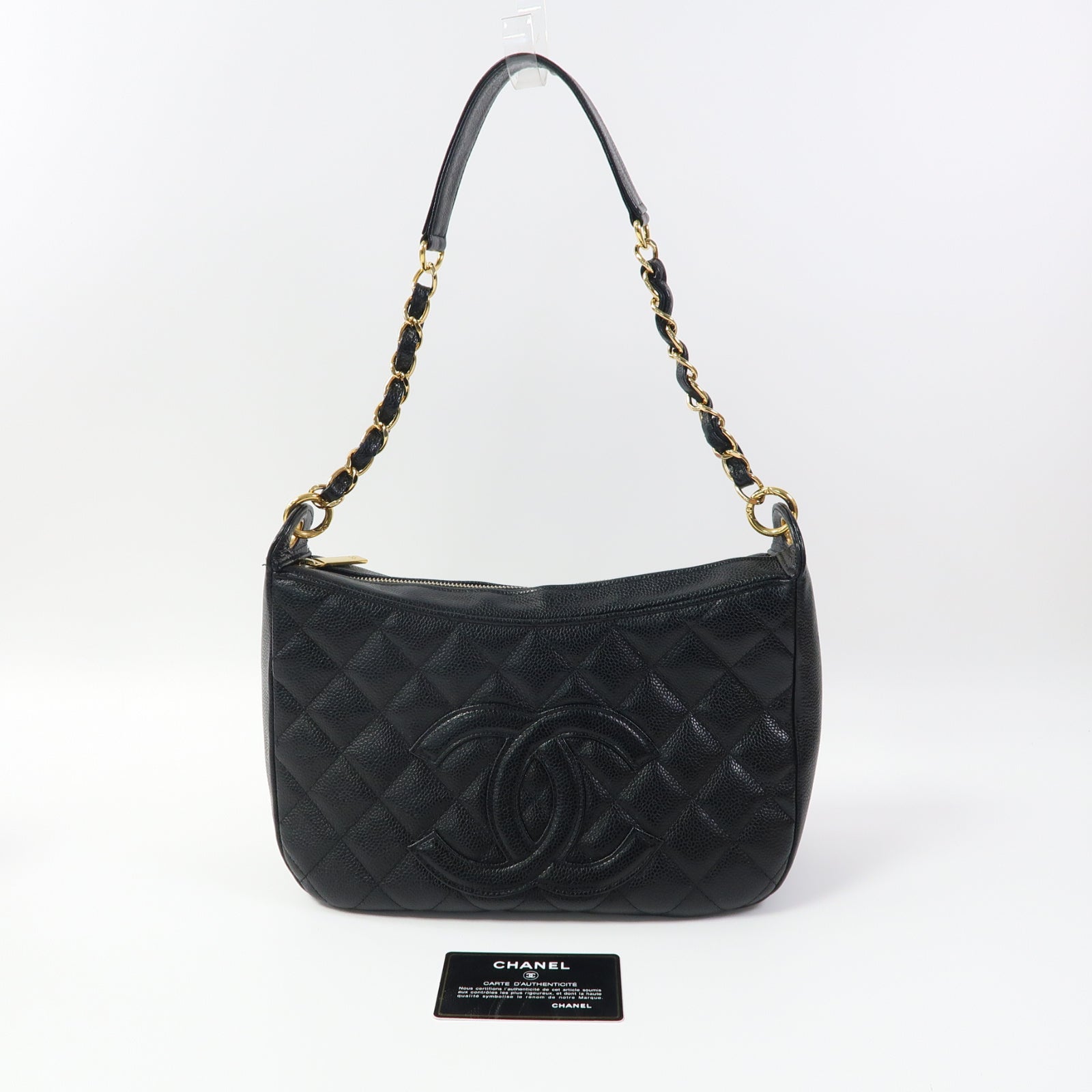 CHANEL 菱格牛皮皮革Vintage Shoulder Bag金扣肩背袋黑色