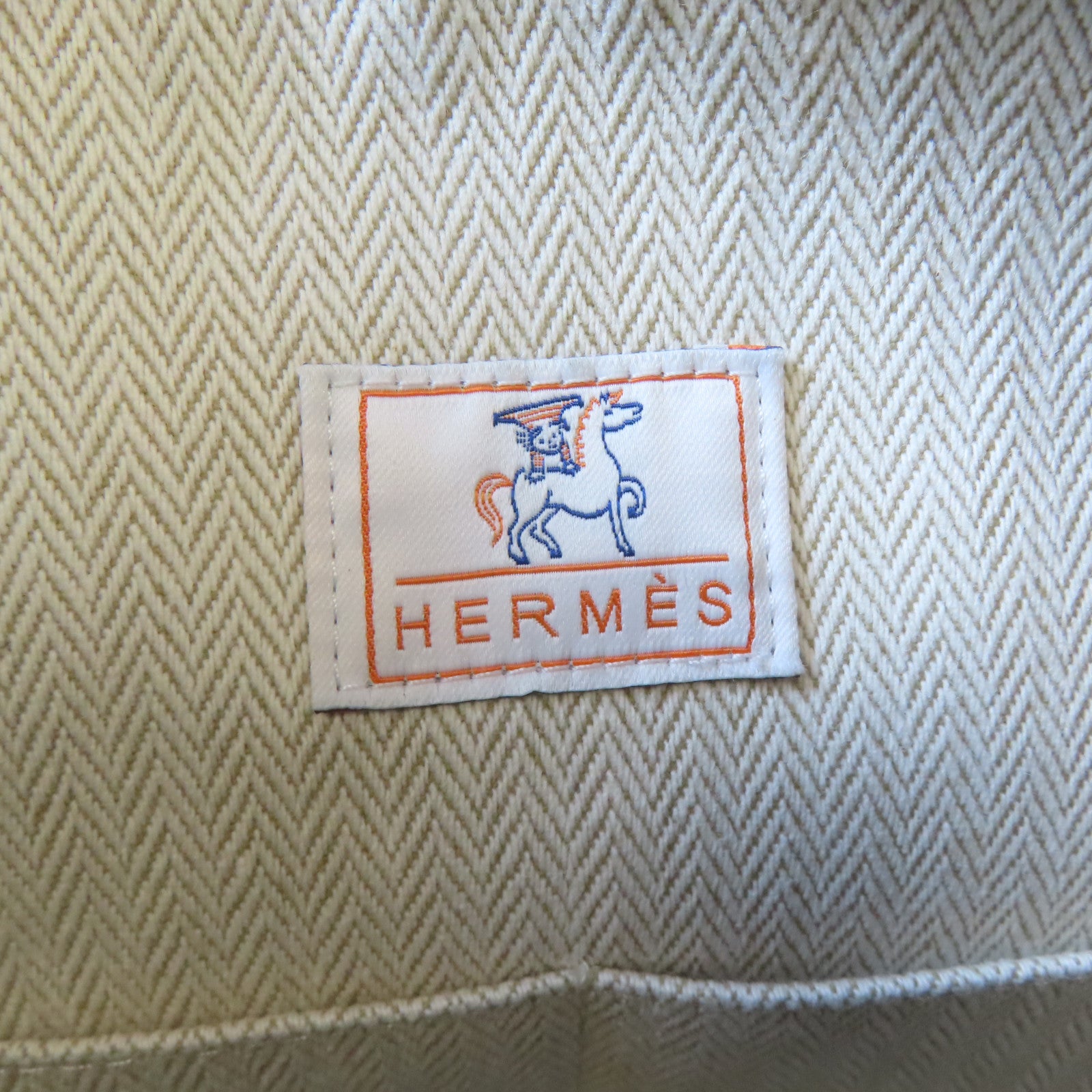 HERMES 帆布Bride-A-Brac銀扣手挽袋米色/藍色