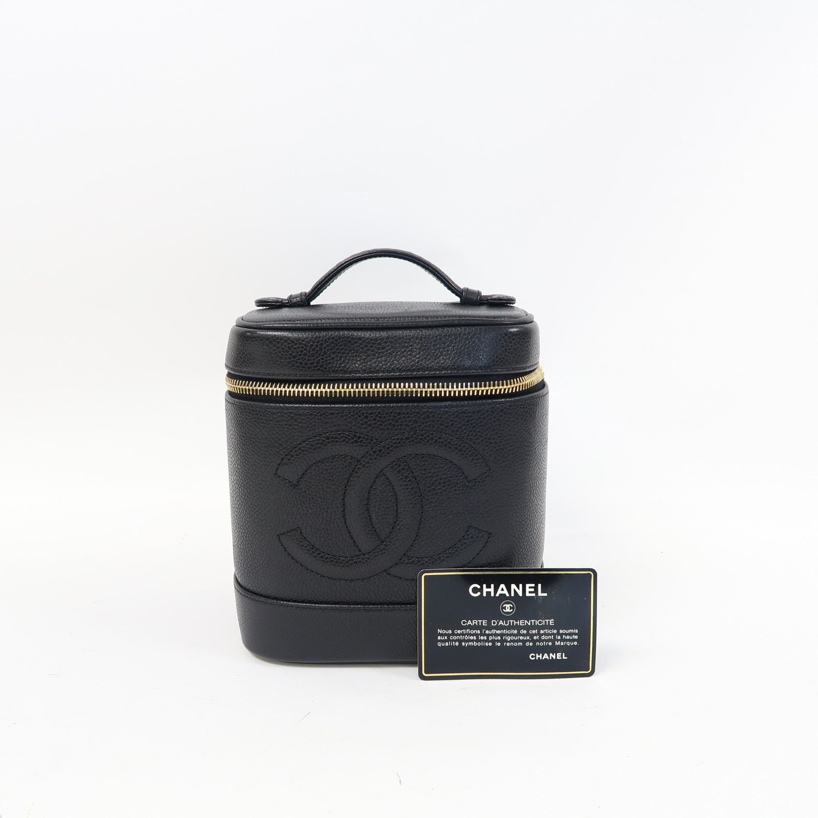 CHANEL 【激減優惠】Caviar皮革Vanity Bag金扣手挽袋黑色