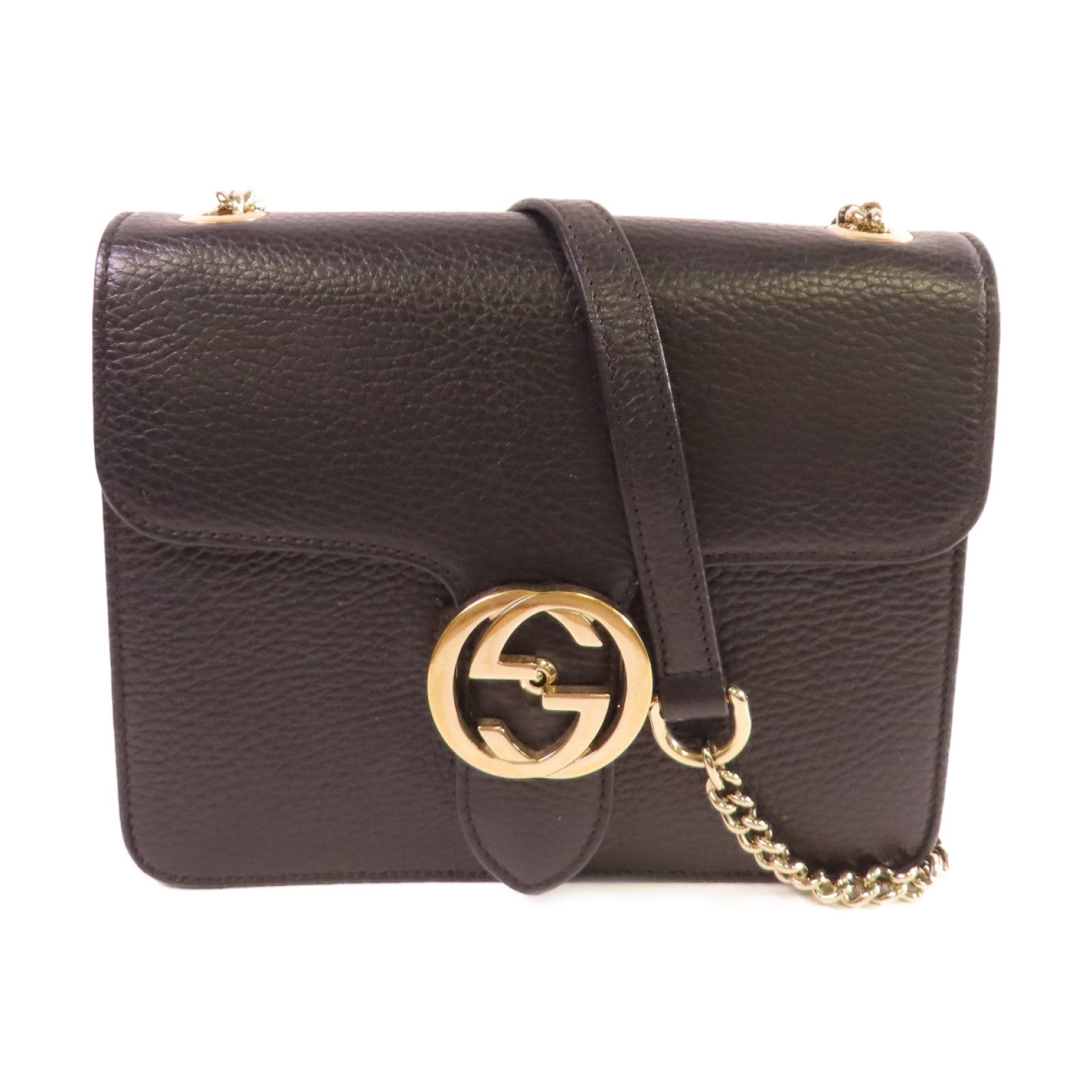 GUCCI 【激減優惠】牛皮皮革Interlocking GG Chain Shoulder Bag金扣鏈帶肩背袋黑色