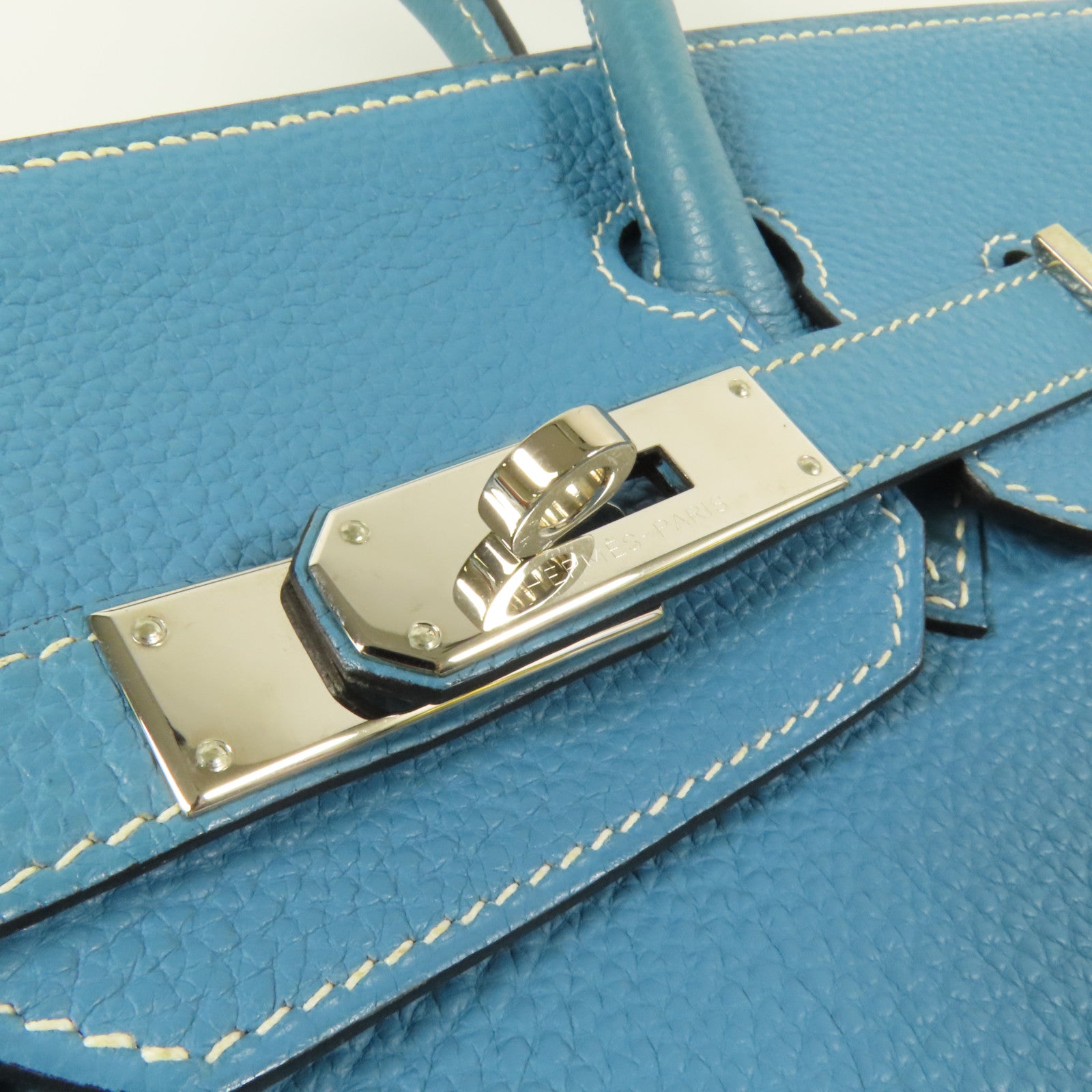 HERMES Togo皮革Birkin 30銀扣手挽袋Blue Jean