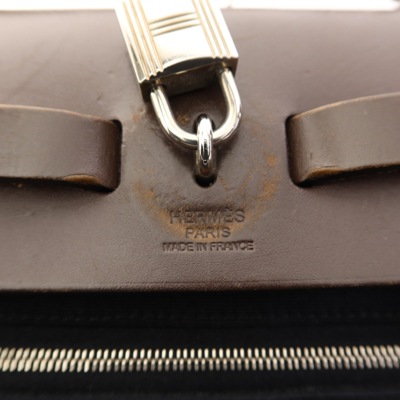 HERMES 帆布Herbag PM銀扣手挽肩背兩用袋Noir