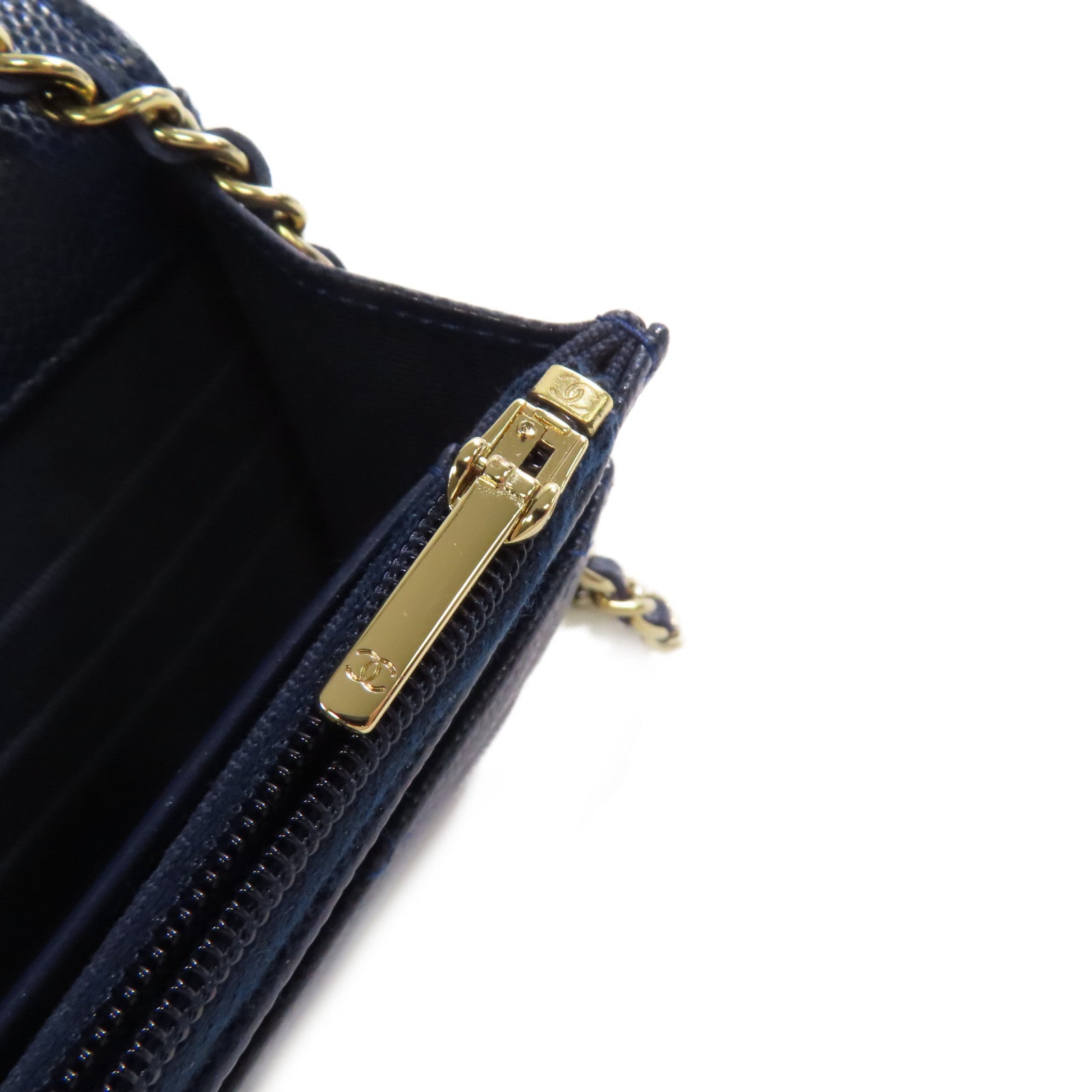 CHANEL 菱格Caviar皮革WOC Wallet On Chain Shoulder Bag銀扣鏈帶肩背袋藍色