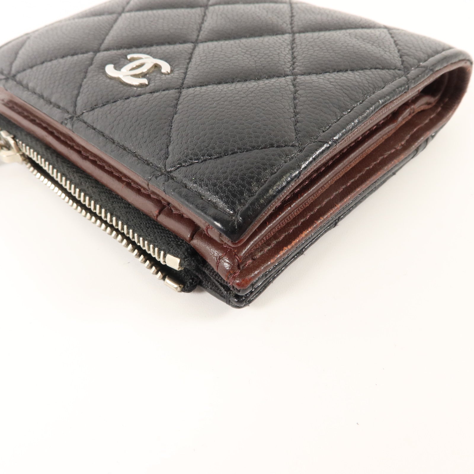 CHANEL 牛皮皮革Compact Wallet銀扣錢包