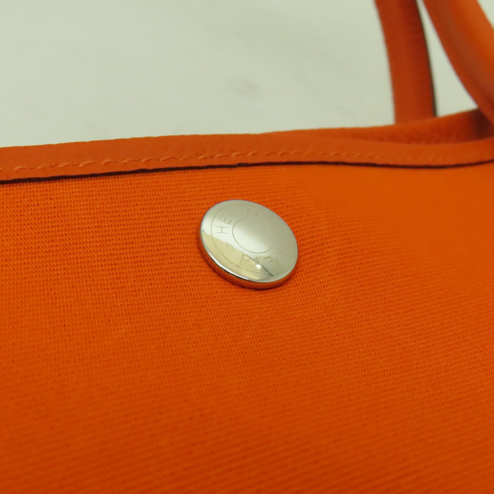 HERMES **【清倉大減價】帆布Garden Party PM銀扣手挽袋橙色