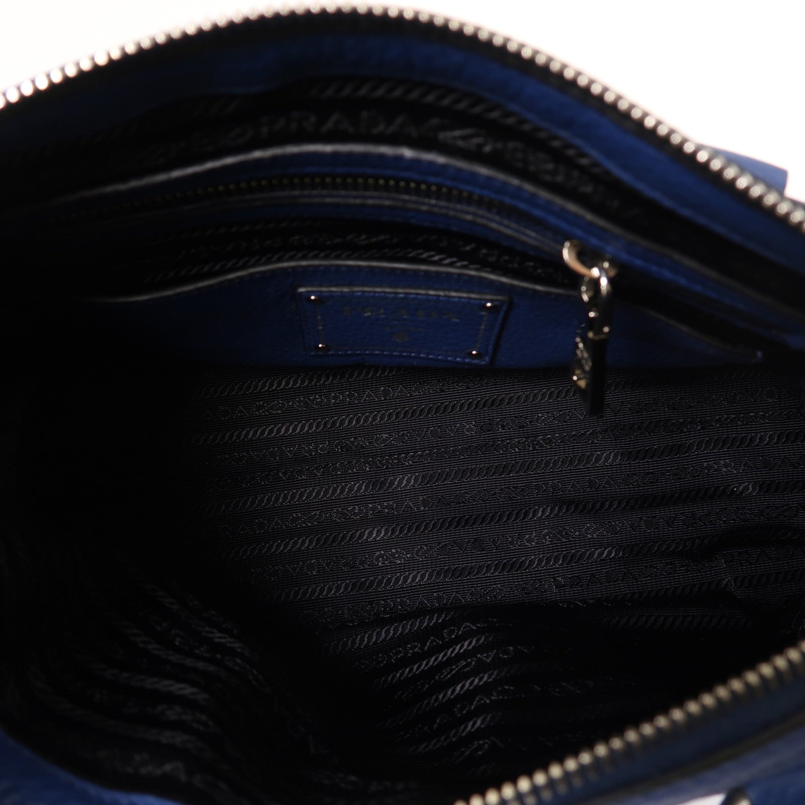 PRADA 牛皮皮革2 Way Shoulder銀扣手挽肩背兩用袋藍色