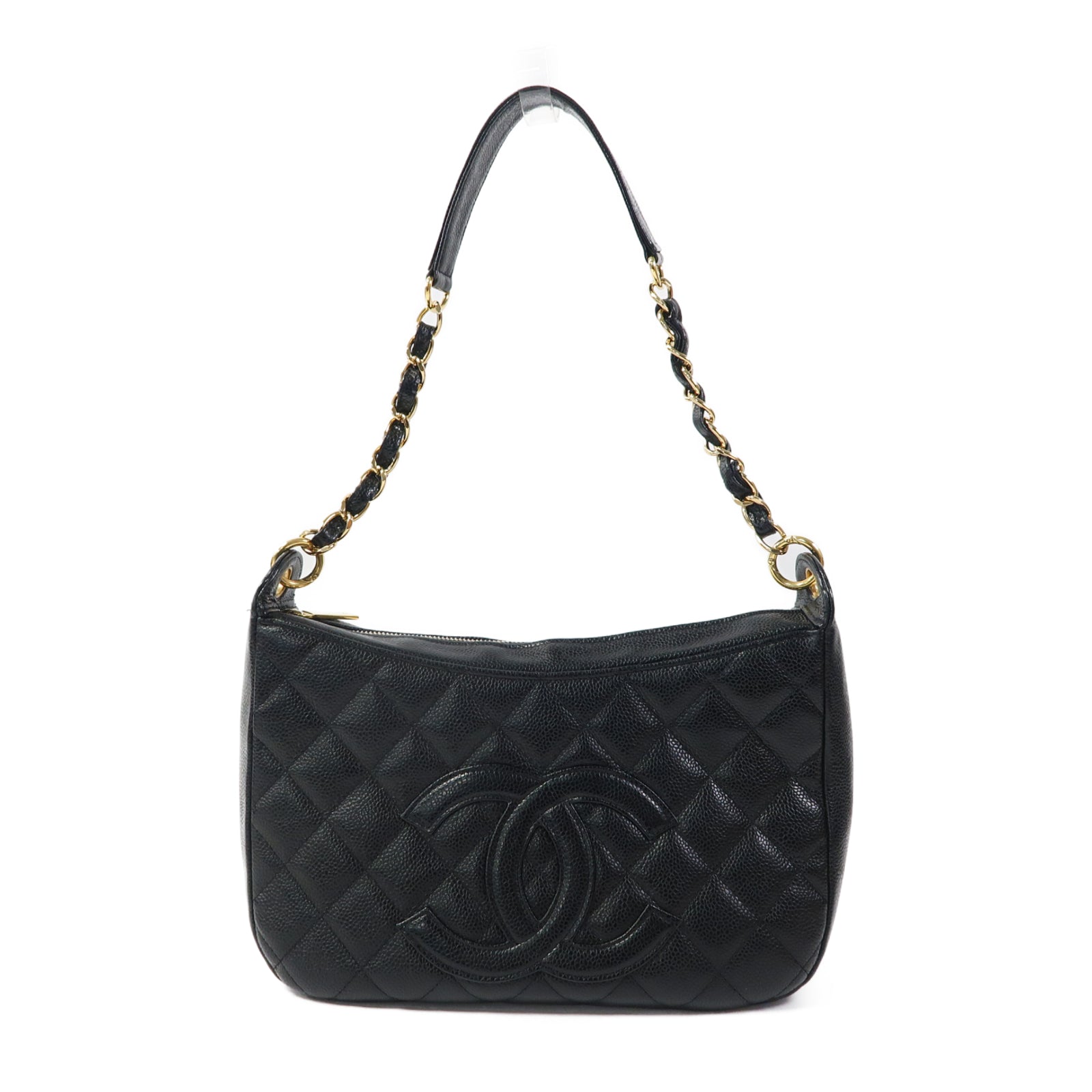 CHANEL 菱格牛皮皮革Vintage Shoulder Bag金扣肩背袋黑色