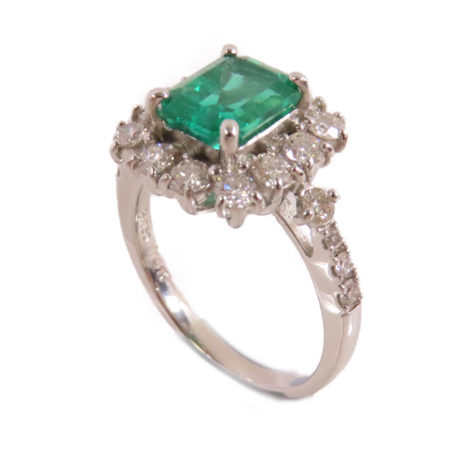 JEWELRY PT950鉑金/1.48ct綠寶石/0.86ct鑽石Emerald Diamond Ring戒指US#5.75