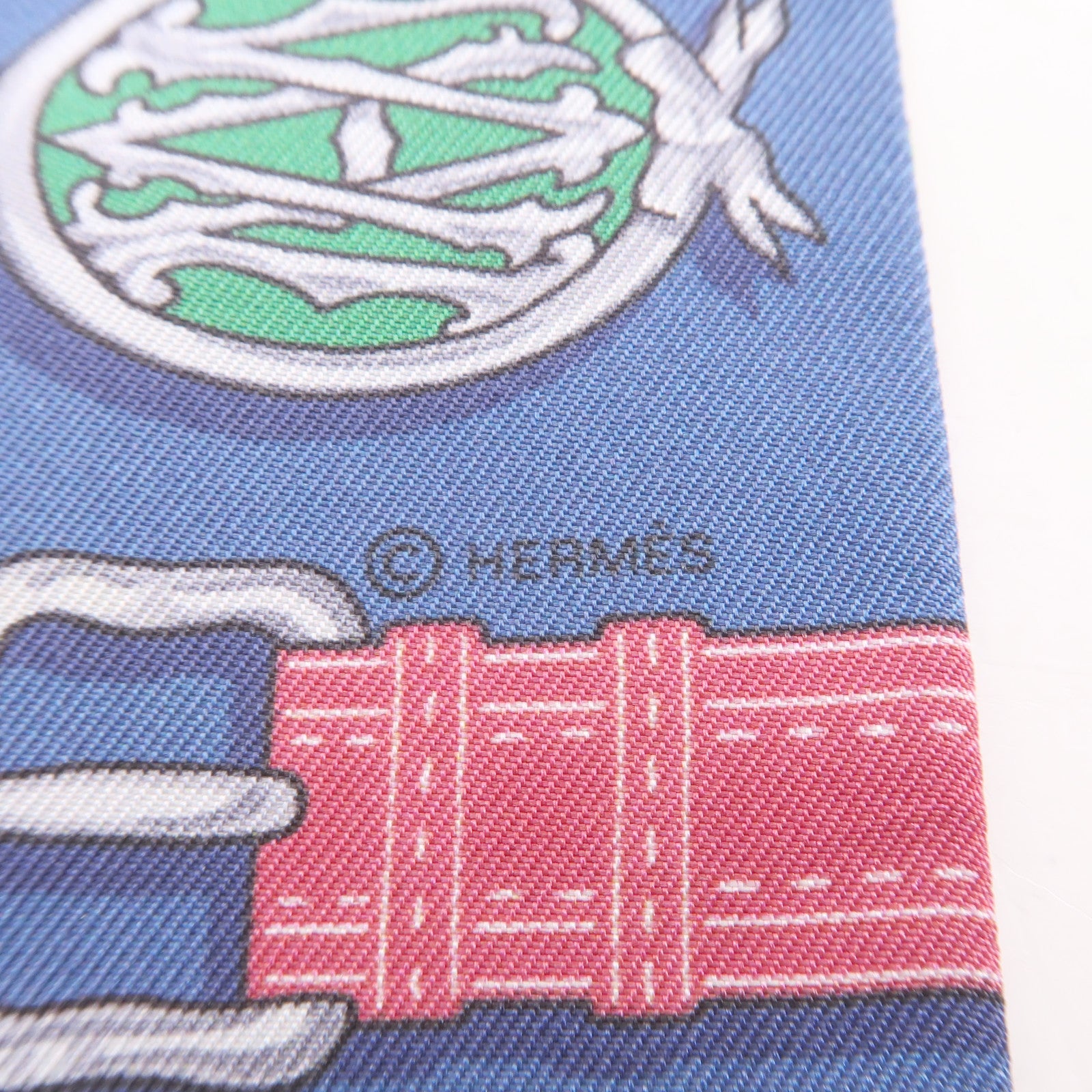 HERMES 絲質Twilly絲巾藍色/綠色
