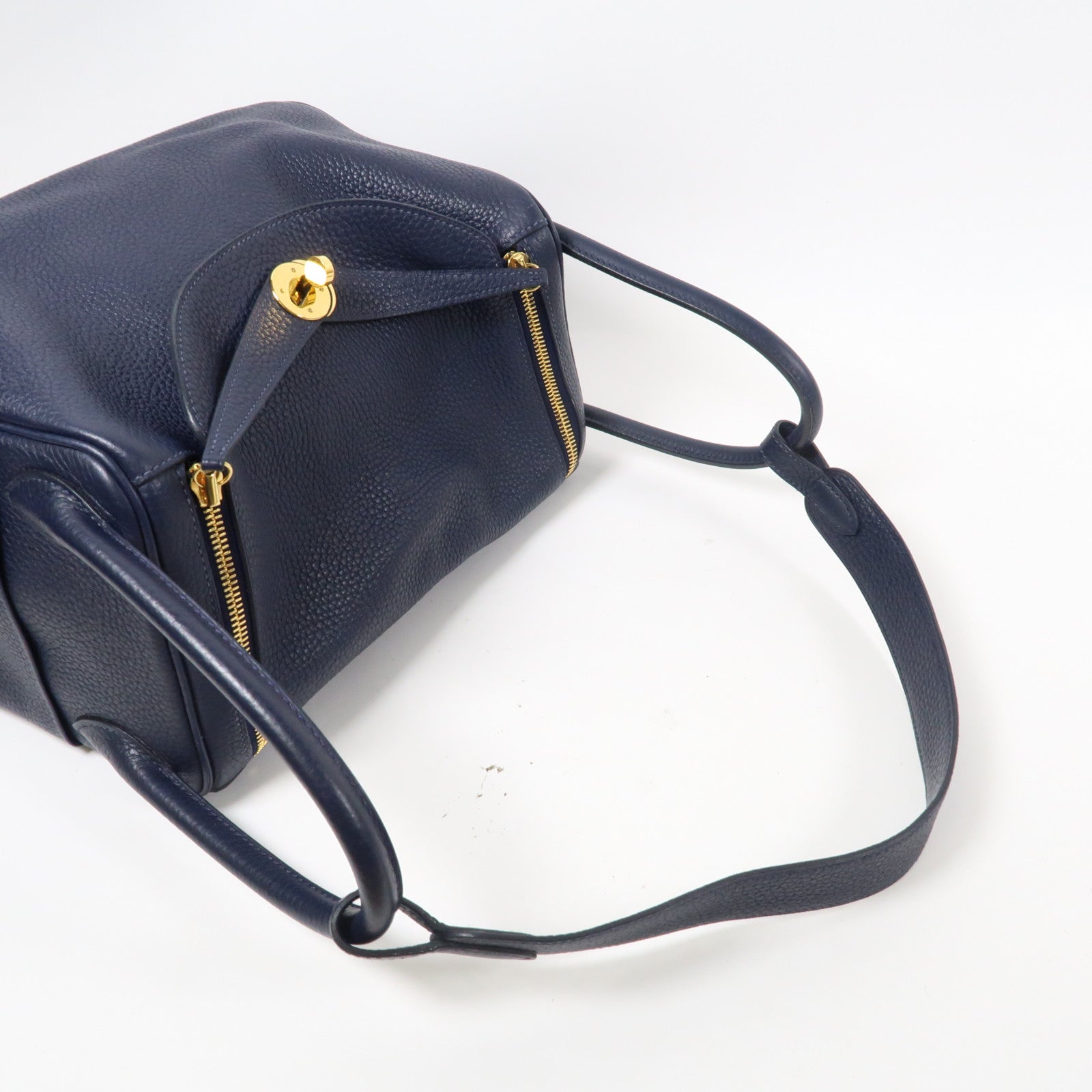 HERMES 【激減優惠】Clemence皮革Lindy 30金扣手挽肩背兩用袋Bleu Nuit/午夜藍色