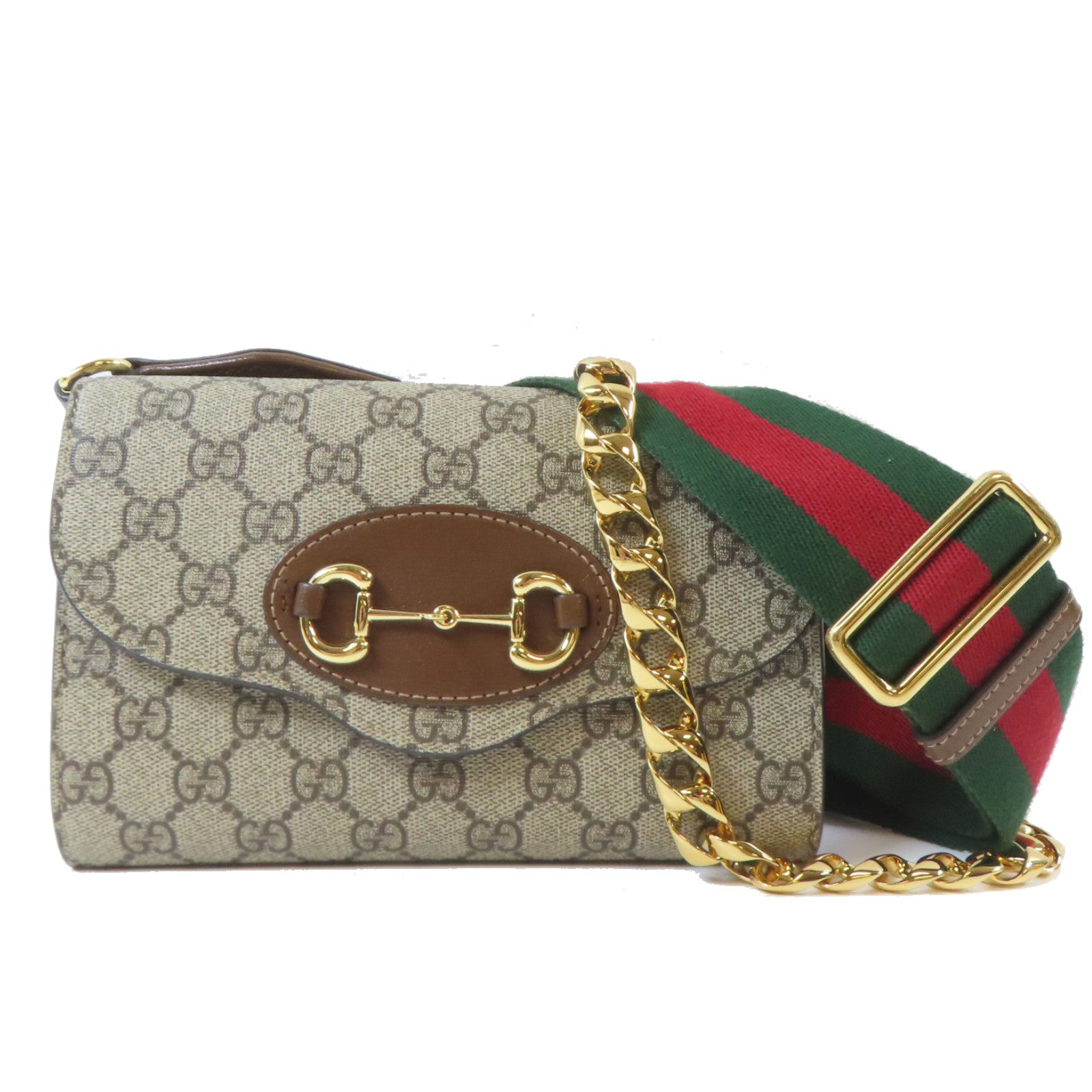 GUCCI 塗層帆布Horsebit 1955 Mini Bag金扣手挽肩背兩用袋啡色