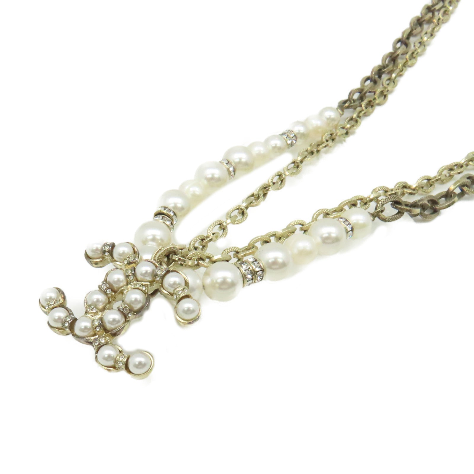 CHANEL 【激減優惠】金屬/仿珍珠CC Necklace項鏈金色/珍珠色