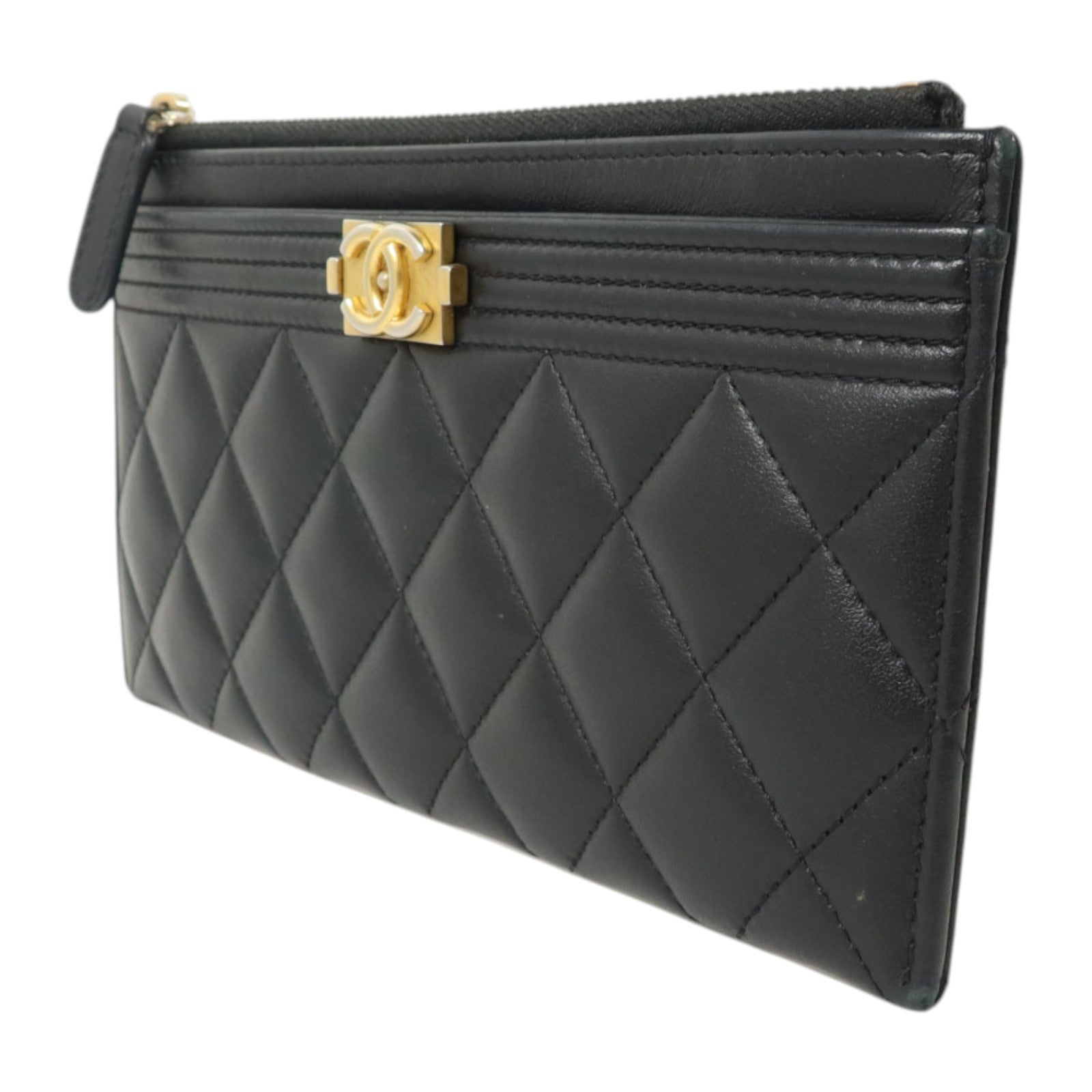 CHANEL 羊皮皮革Boy Chanel Zipper Long Wallet金扣長錢包