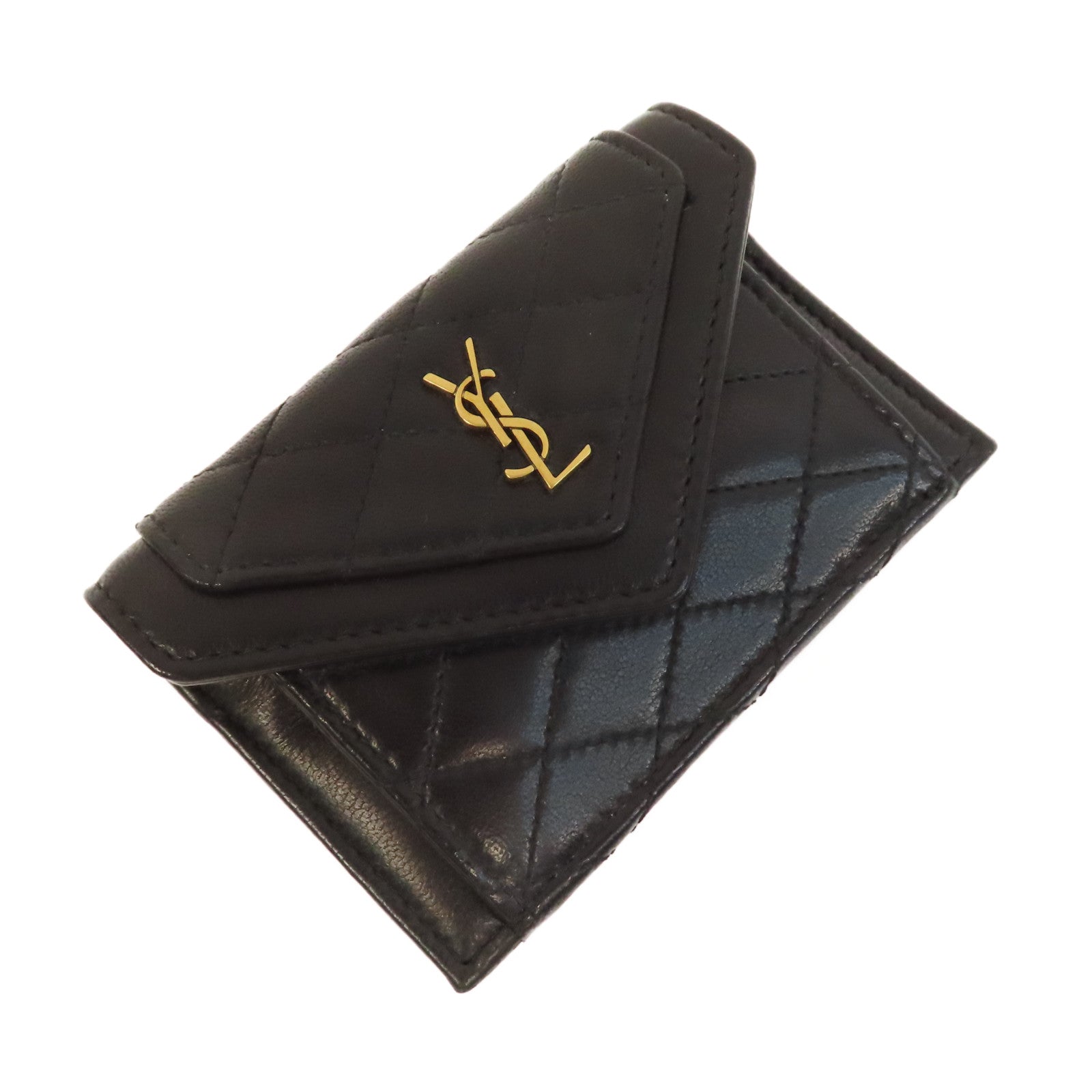 SAINT LAURENT 菱格牛皮皮革Card Case金扣卡片套黑色