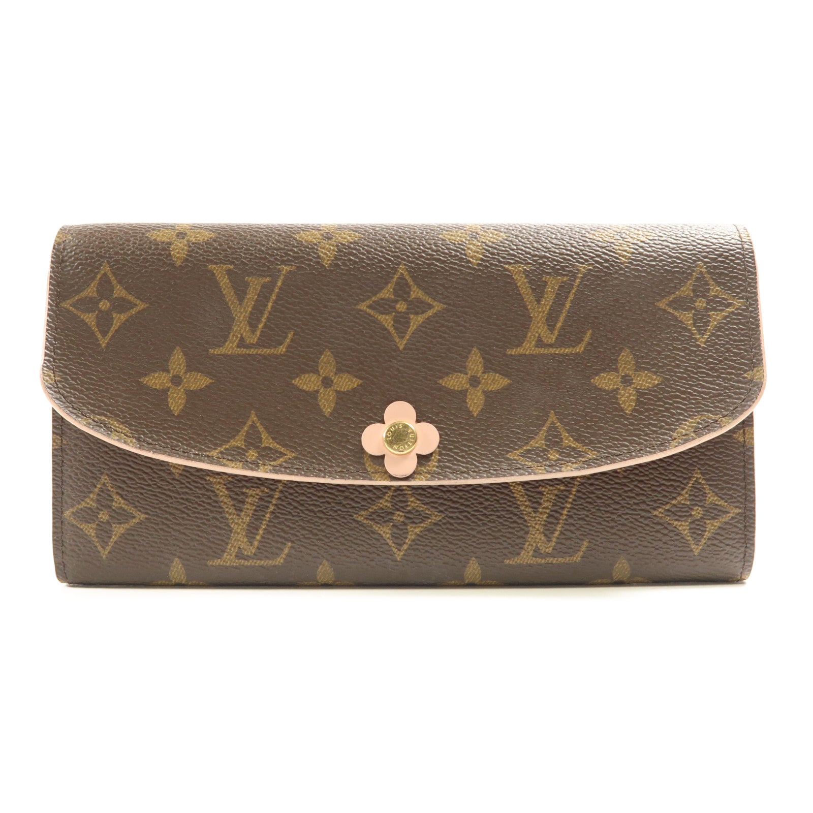 LOUIS VUITTON Monogram Emilie金扣長錢包棕色/粉紅色