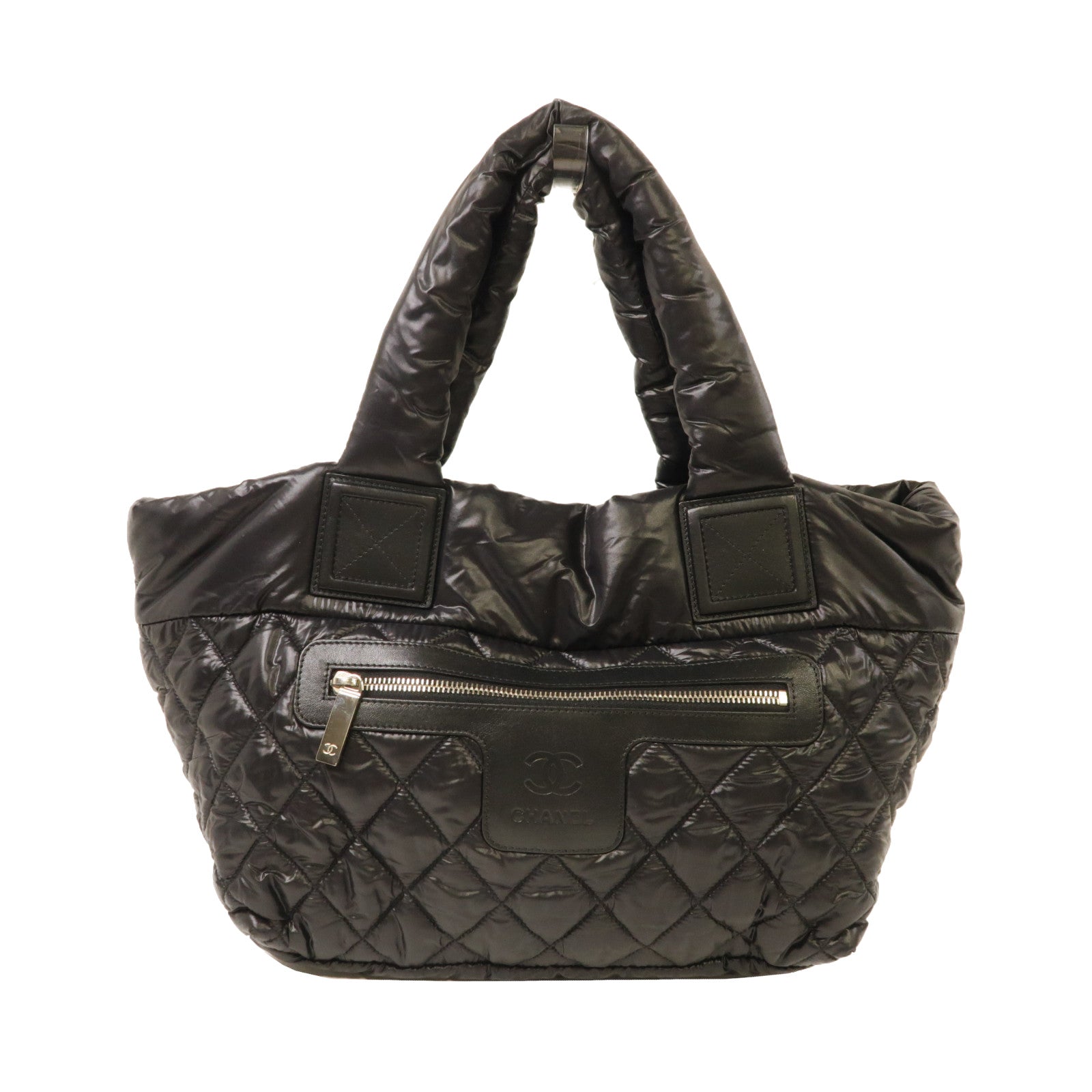 CHANEL 菱格尼龍Cocoon Bag銀扣手挽袋黑色