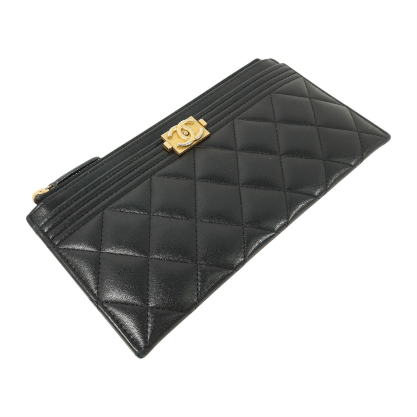 CHANEL 羊皮皮革Boy Chanel Zipper Long Wallet金扣長錢包