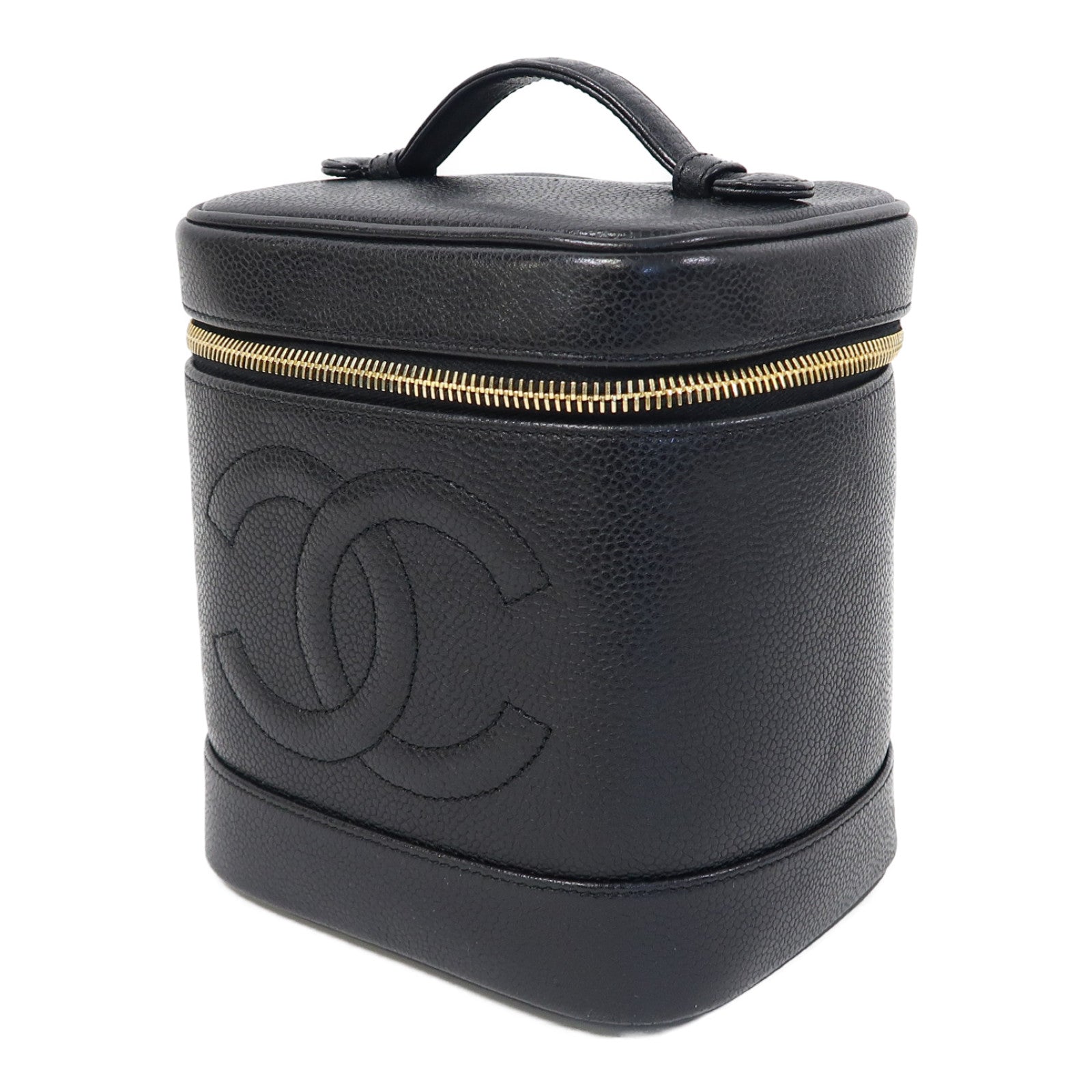 CHANEL 【激減優惠】Caviar皮革Vanity Bag金扣手挽袋黑色
