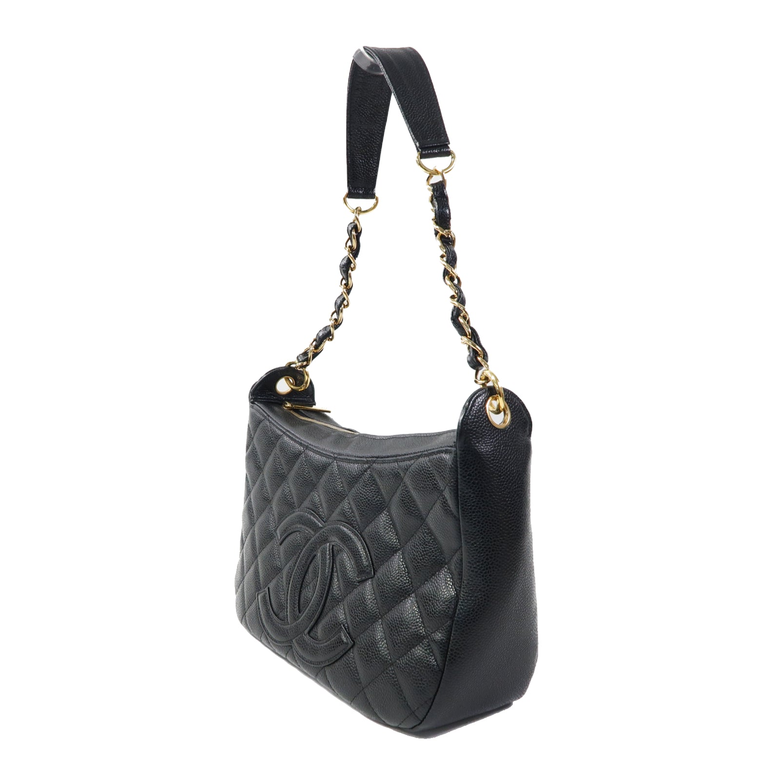 CHANEL 菱格牛皮皮革Vintage Shoulder Bag金扣肩背袋黑色