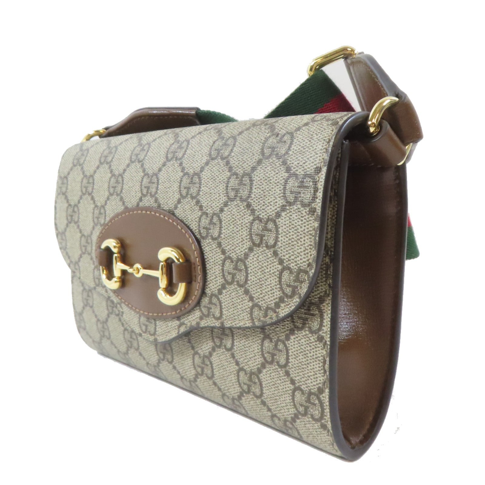 GUCCI 塗層帆布Horsebit 1955 Mini Bag金扣手挽肩背兩用袋啡色