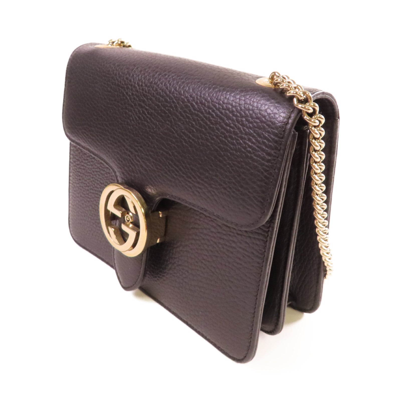 GUCCI 【激減優惠】牛皮皮革Interlocking GG Chain Shoulder Bag金扣鏈帶肩背袋黑色