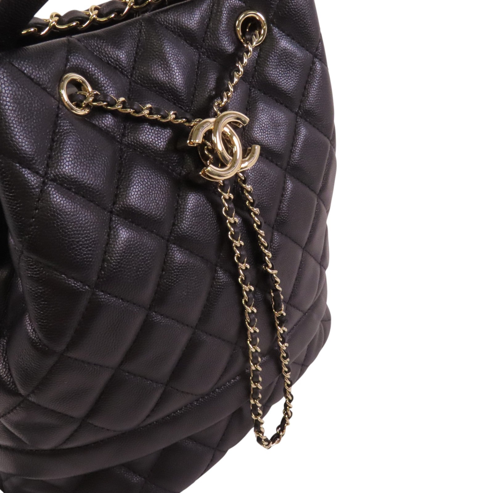 CHANEL 牛皮皮革Bucket Bag金扣鏈帶手挽肩背兩用袋