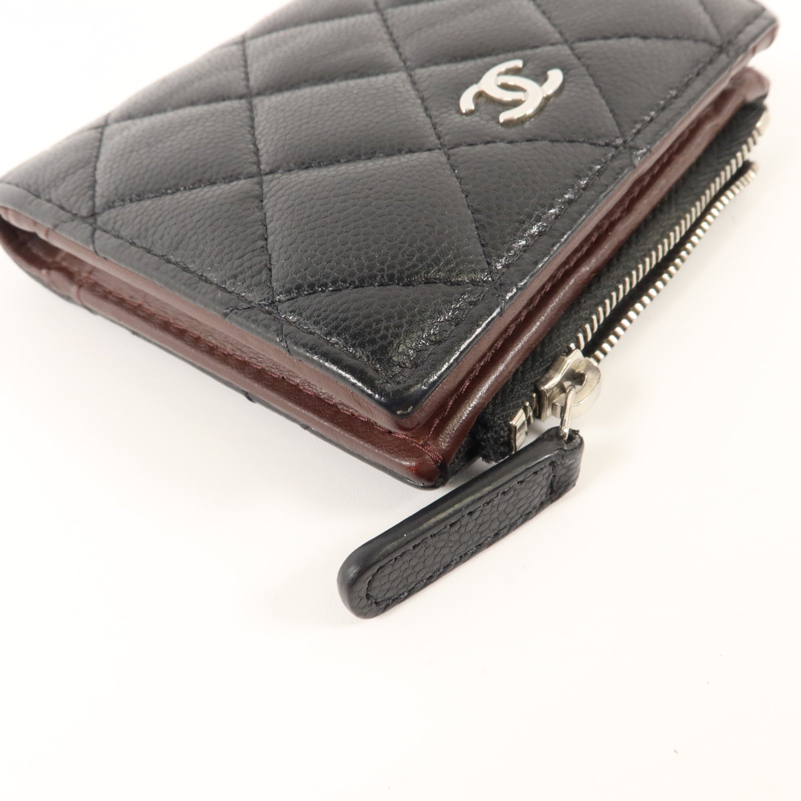 CHANEL 牛皮皮革Compact Wallet銀扣錢包