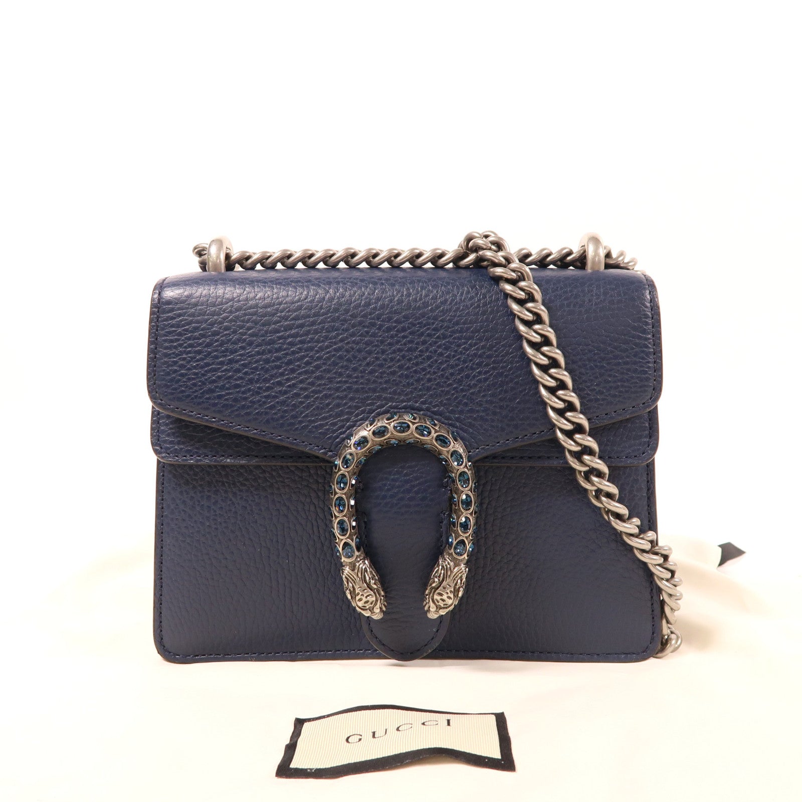 GUCCI GG SHW Dionysus Chain Shoulder Bag Calfskin Leather Navy 421970