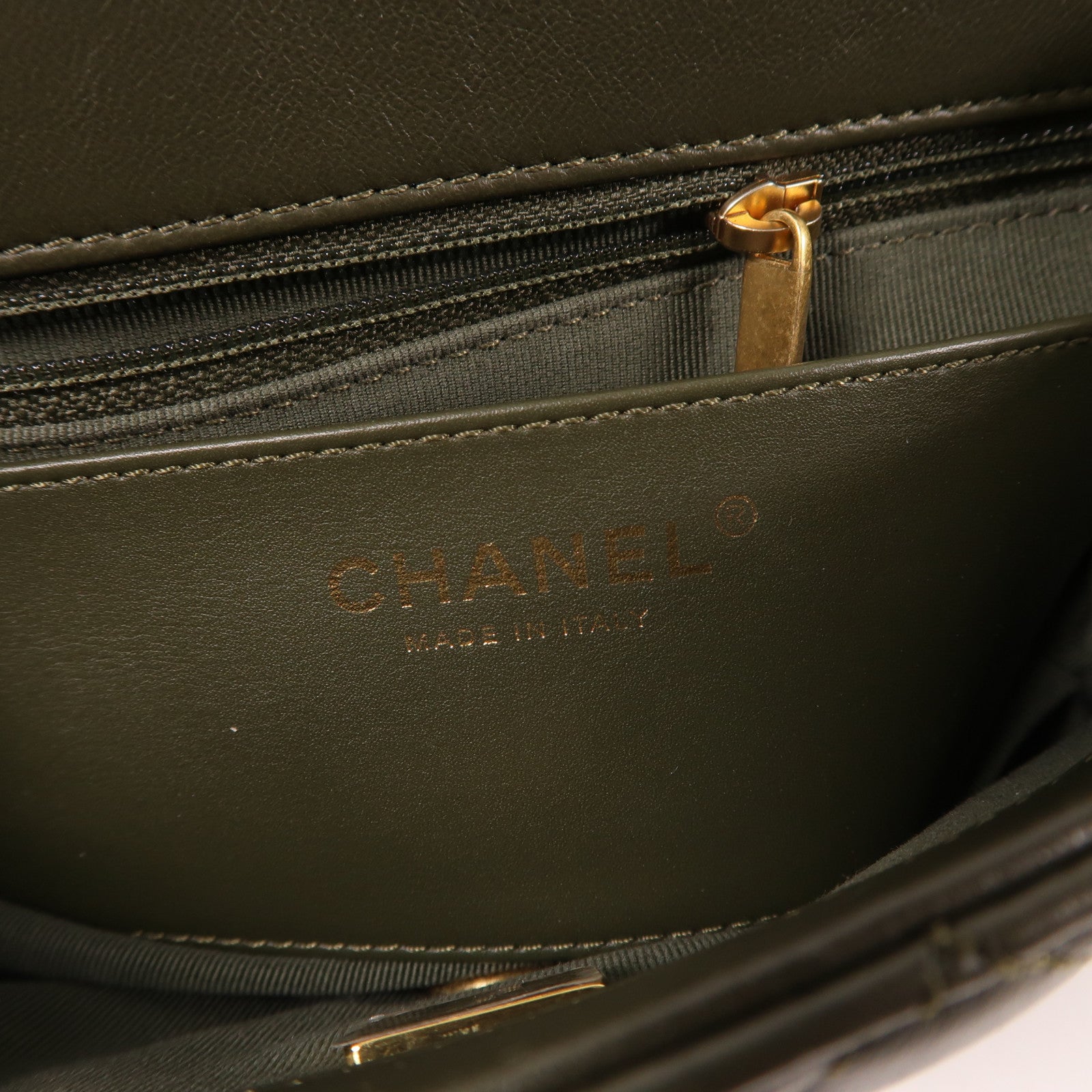 CHANEL 羊皮皮革Chain Shoulder金扣鏈帶肩背袋綠色