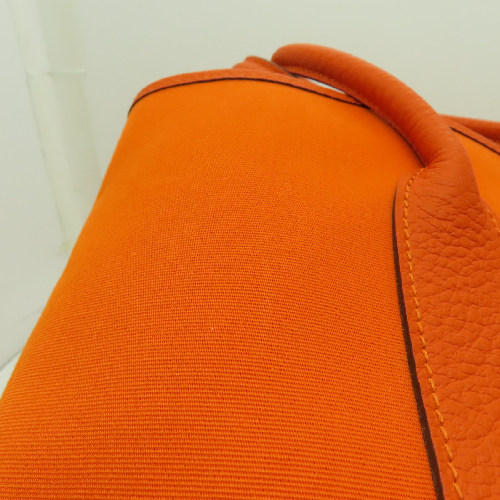 HERMES **【清倉大減價】帆布Garden Party PM銀扣手挽袋橙色