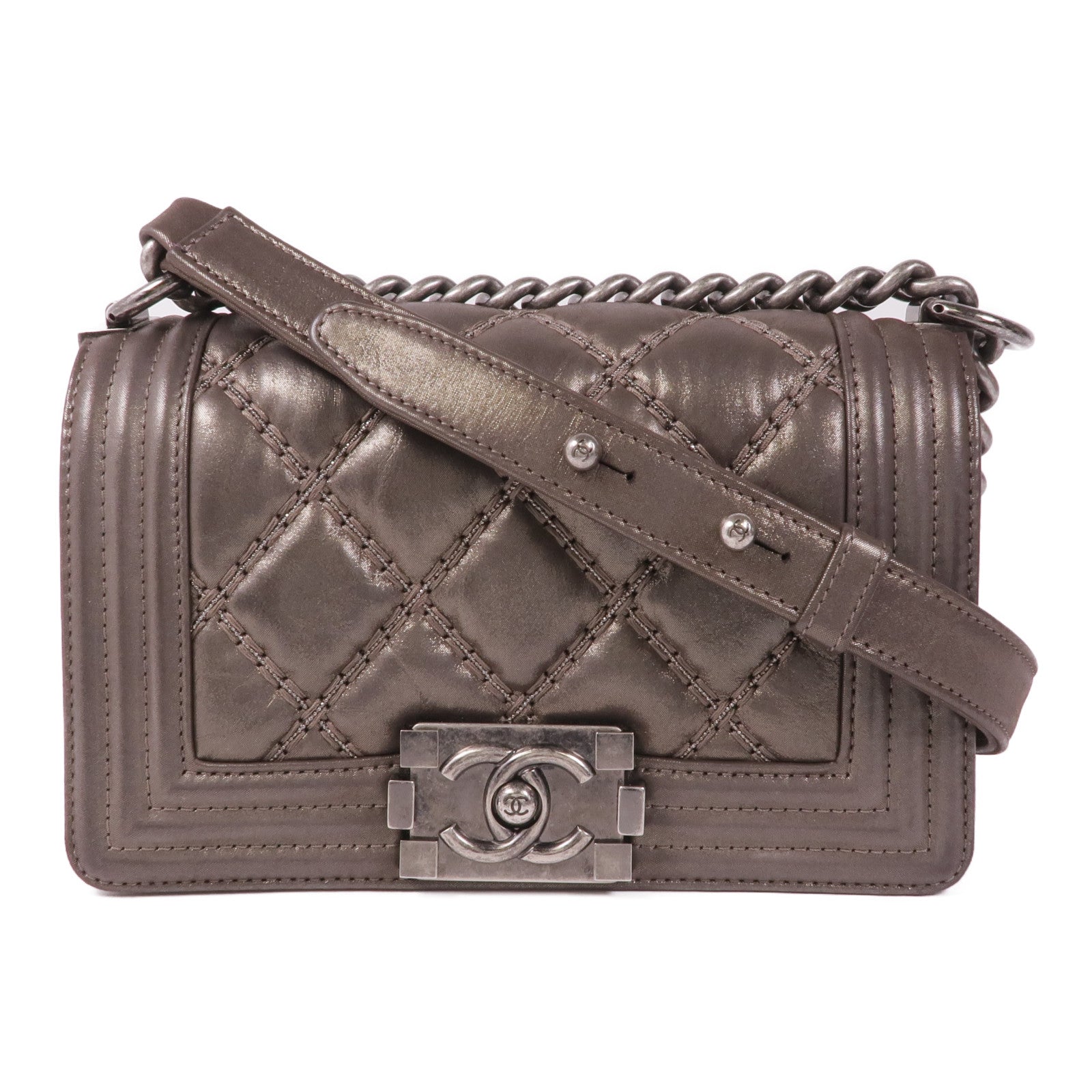 CHANEL 【激減優惠】牛皮皮革Boy 20 Chain Shoulder Bag銀扣鏈帶肩背袋