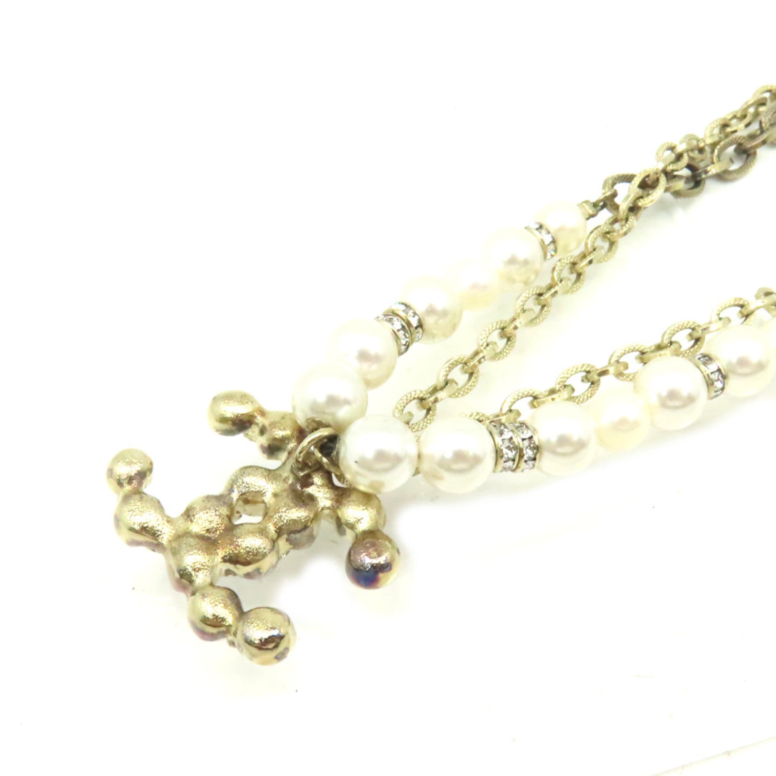 CHANEL 【激減優惠】金屬/仿珍珠CC Necklace項鏈金色/珍珠色