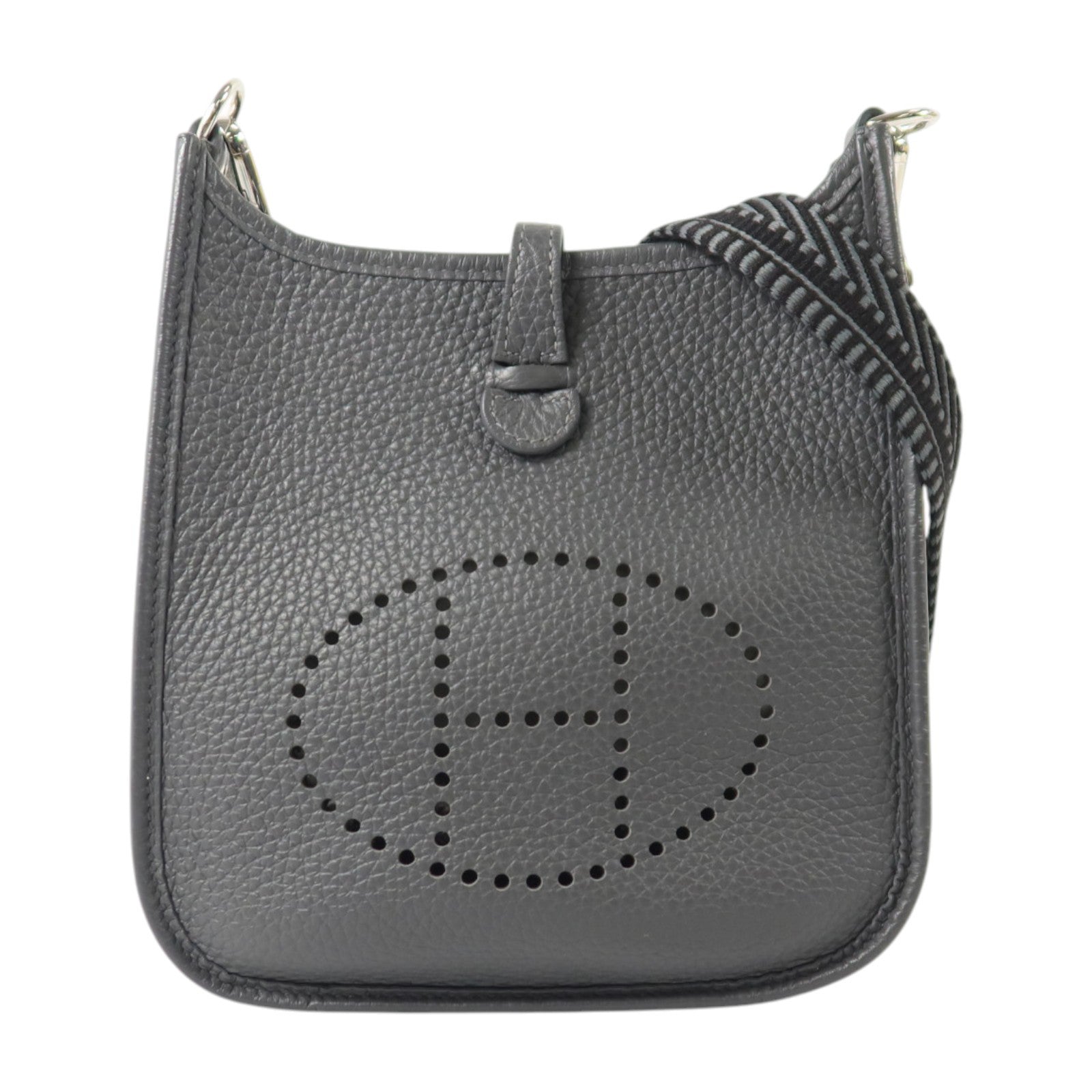 HERMES Clemence皮革Evelyne TPM銀扣肩背袋Gris Misty