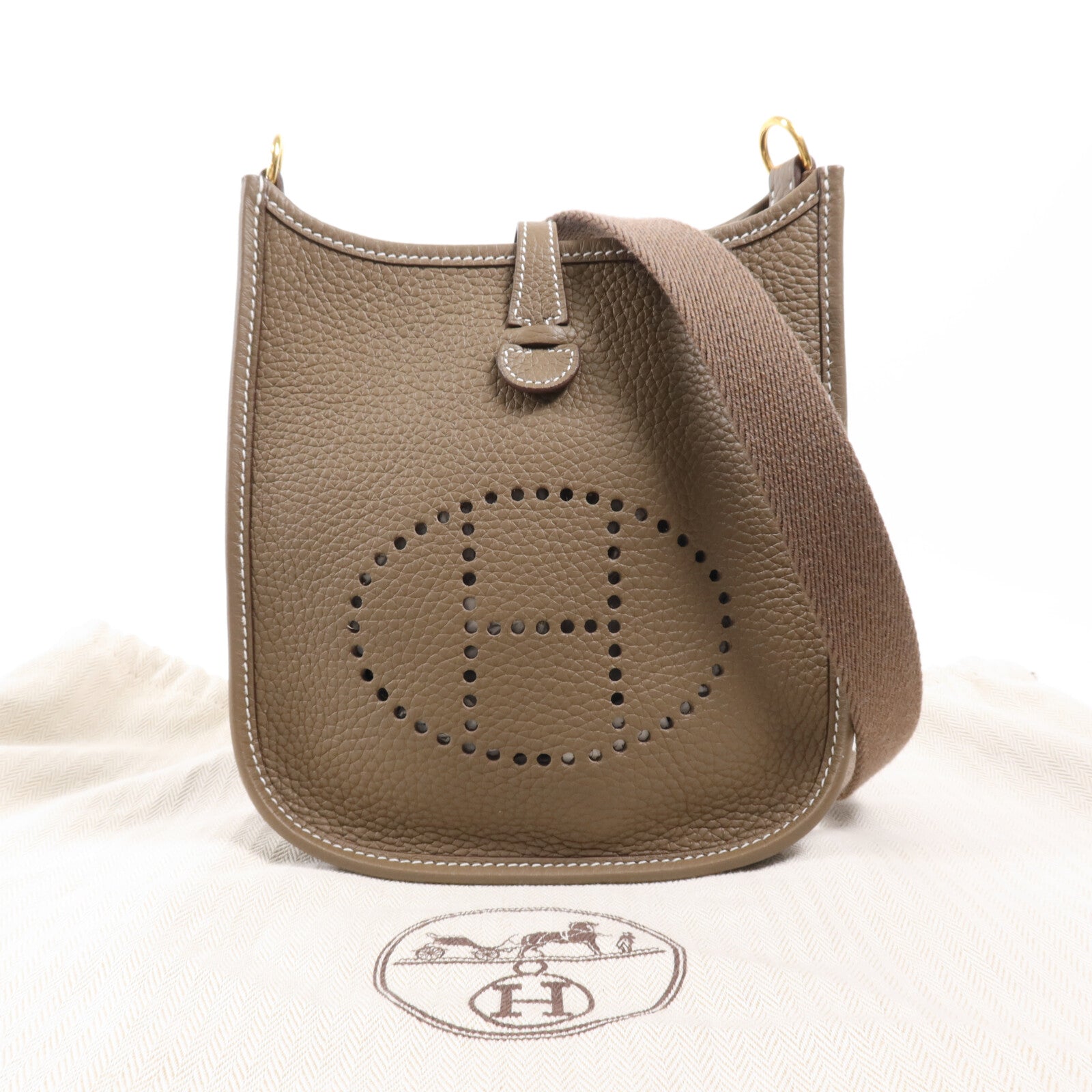 HERMES Clemence皮革Evelyne TPM金扣肩背袋Etoupe