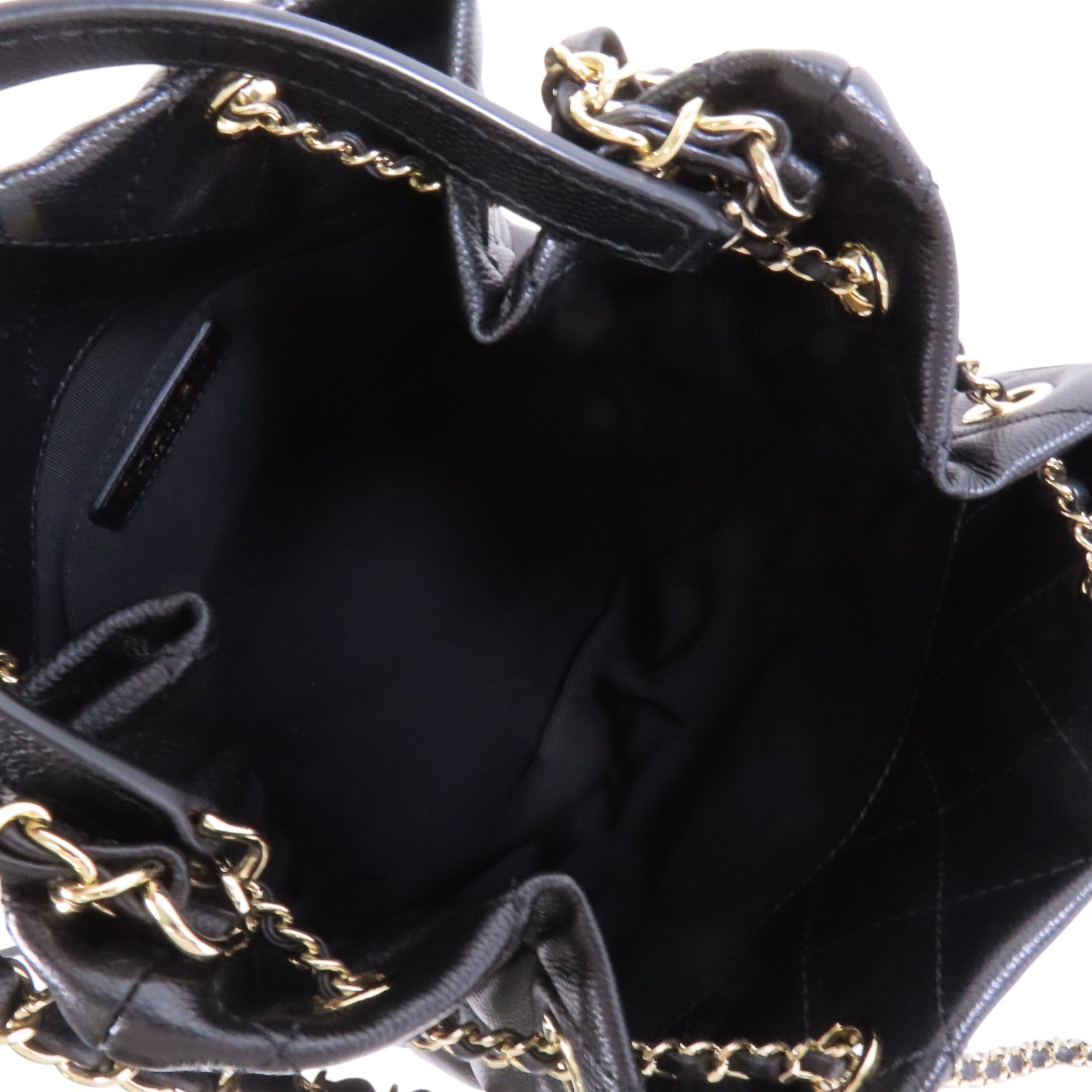CHANEL 牛皮皮革Bucket Bag金扣鏈帶手挽肩背兩用袋