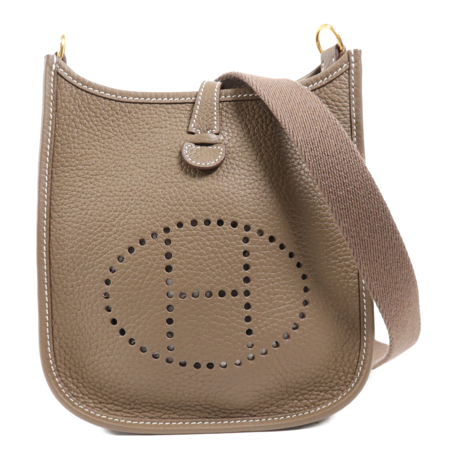 HERMES Clemence皮革Evelyne TPM金扣肩背袋Etoupe