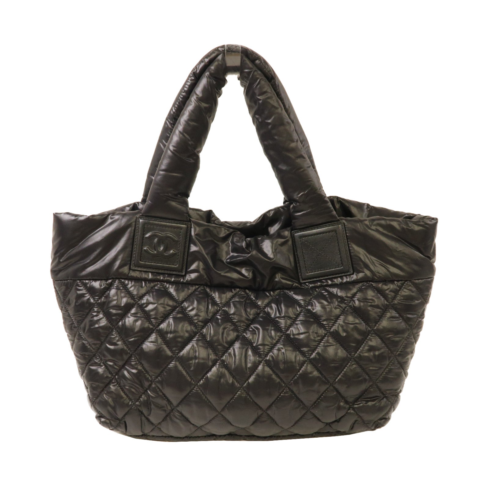 CHANEL 菱格尼龍Cocoon Bag銀扣手挽袋黑色
