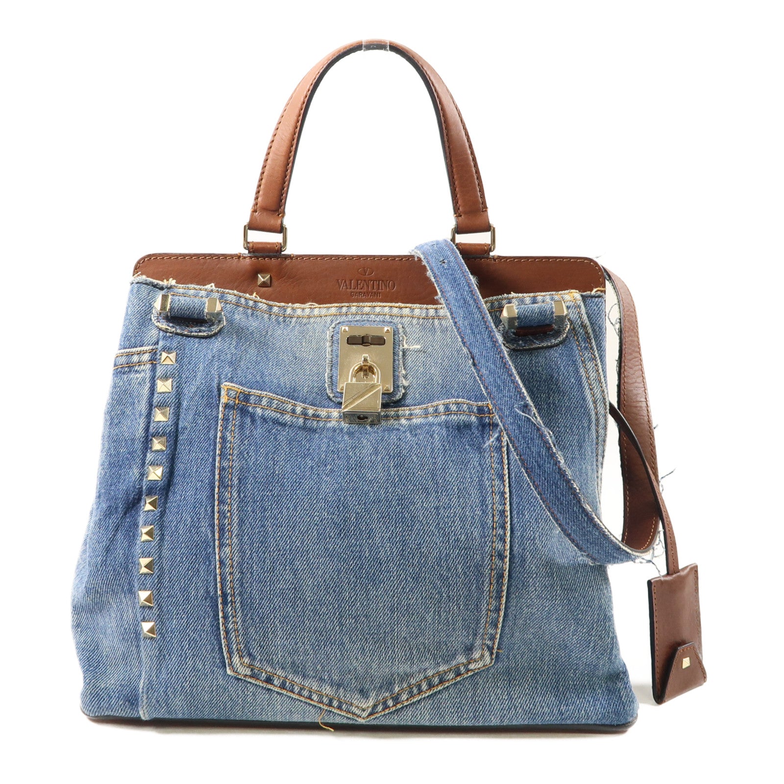 Valentino 牛仔布2 Way Shoulder Bag金扣手挽肩背兩用袋藍色