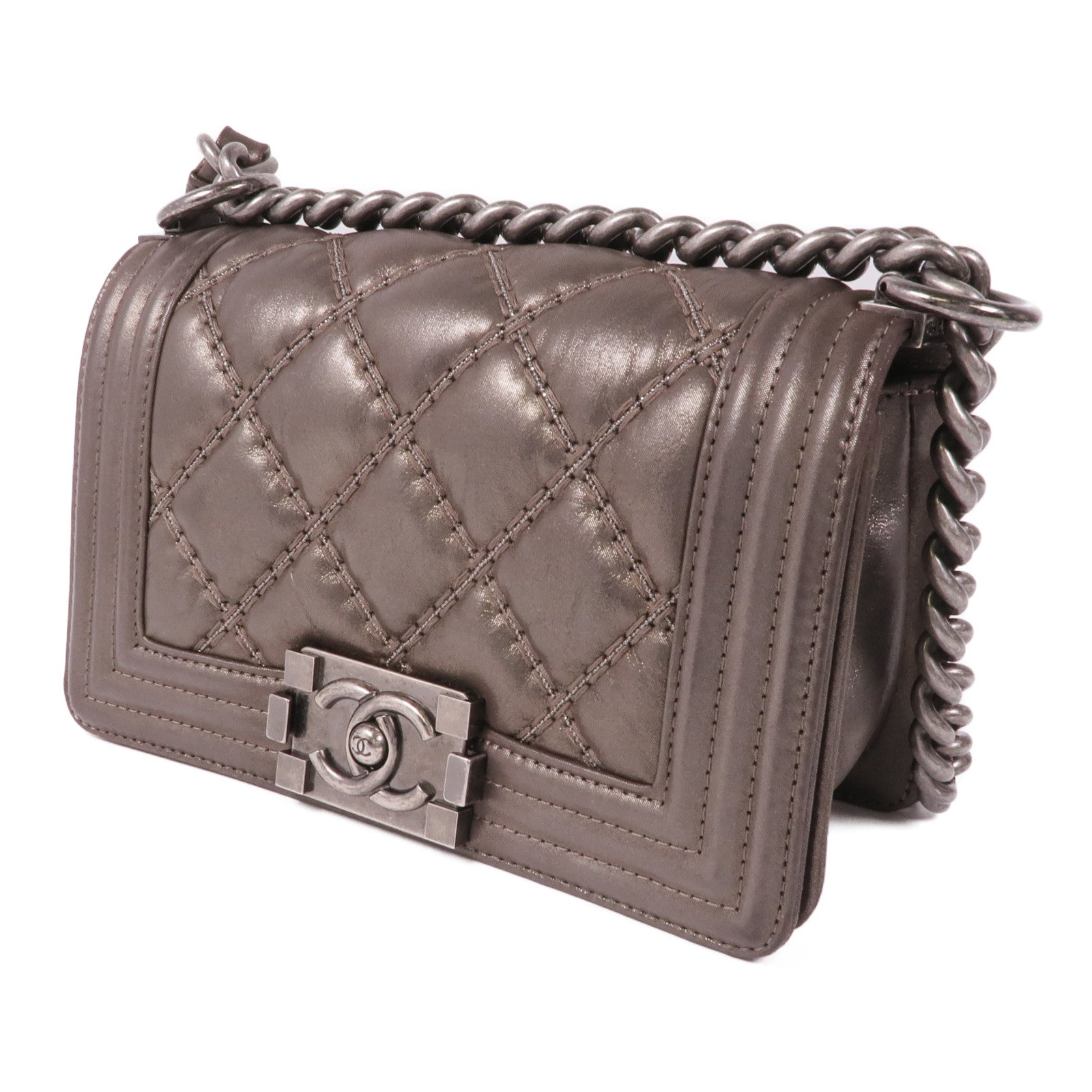 CHANEL 牛皮皮革Boy 20 Chain Shoulder Bag銀扣鏈帶肩背袋