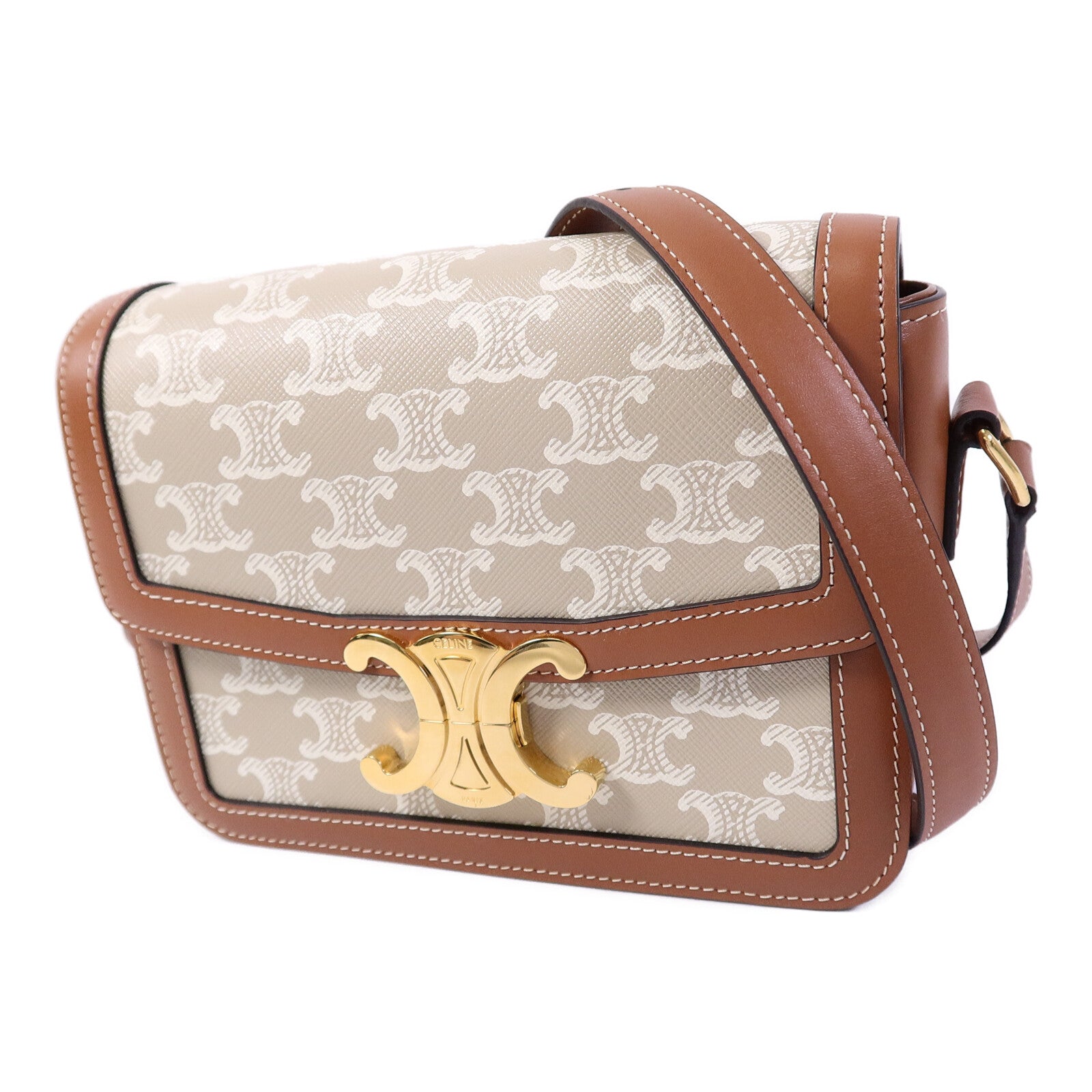 CELINE 塗層帆布/牛皮皮革Teen Triomphe肩背袋