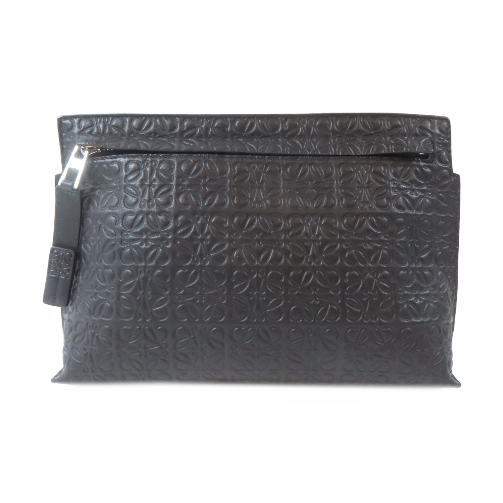 LOEWE 牛皮皮革Pouch銀扣小袋黑色