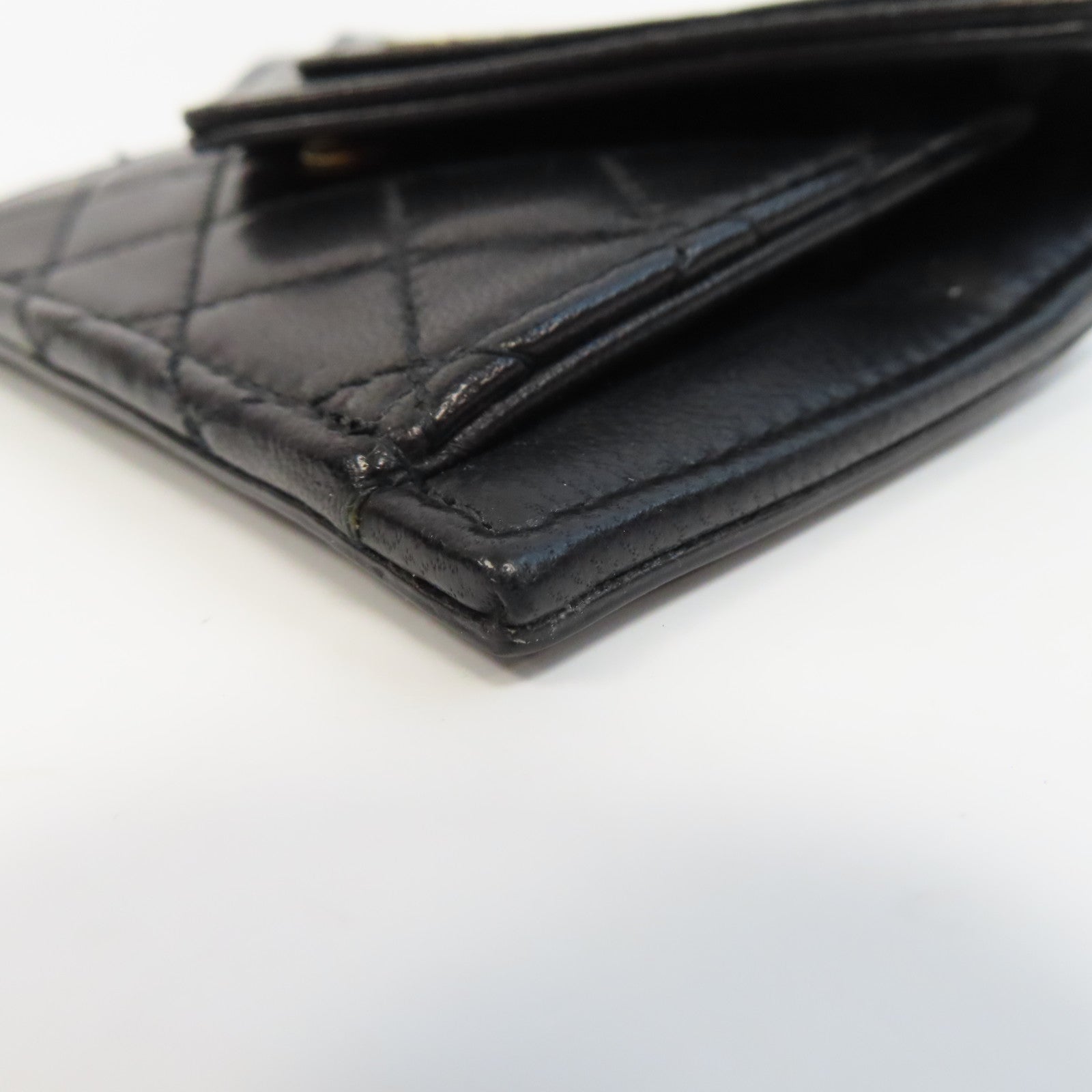SAINT LAURENT 菱格牛皮皮革Card Case金扣卡片套黑色