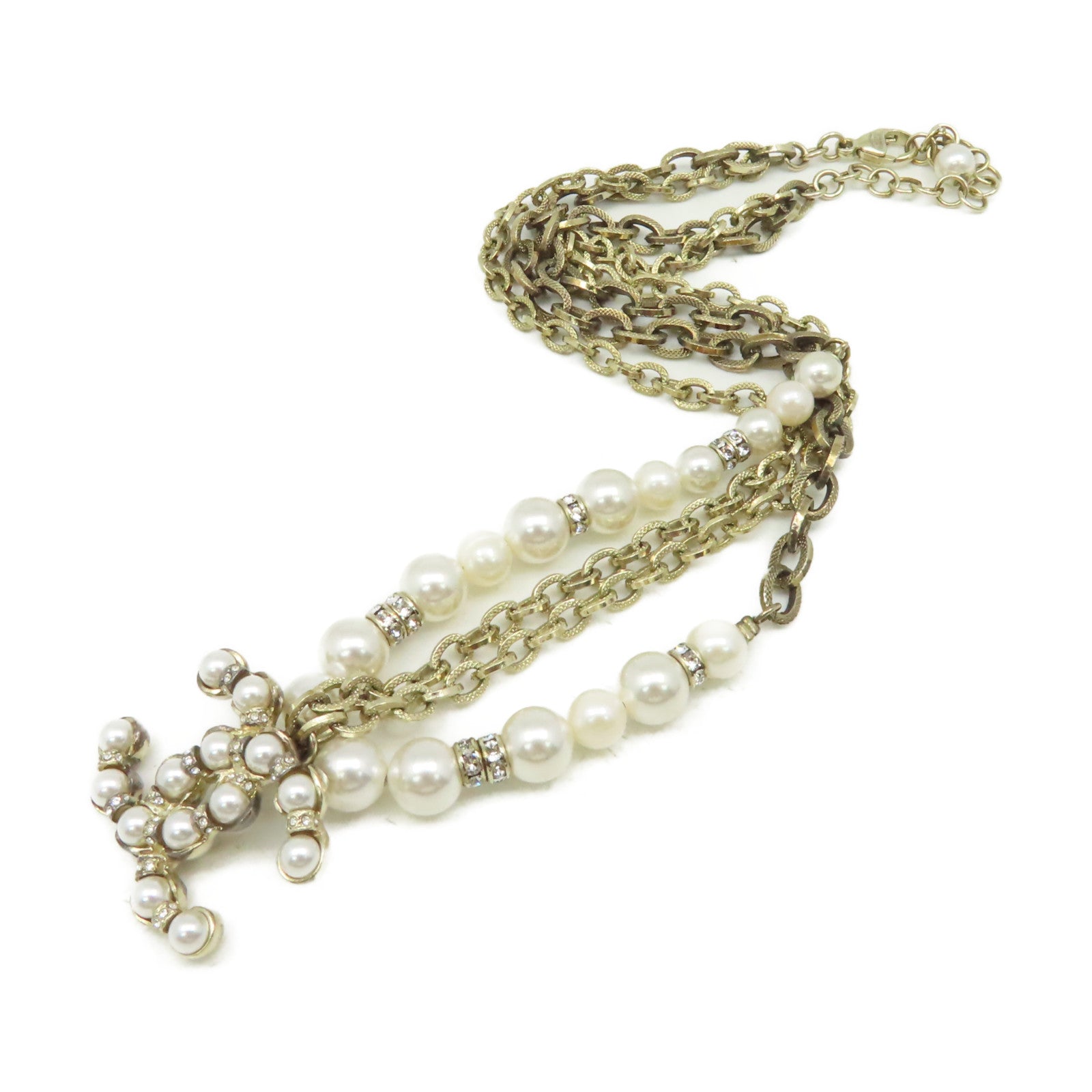 CHANEL 【激減優惠】金屬/仿珍珠CC Necklace項鏈金色/珍珠色