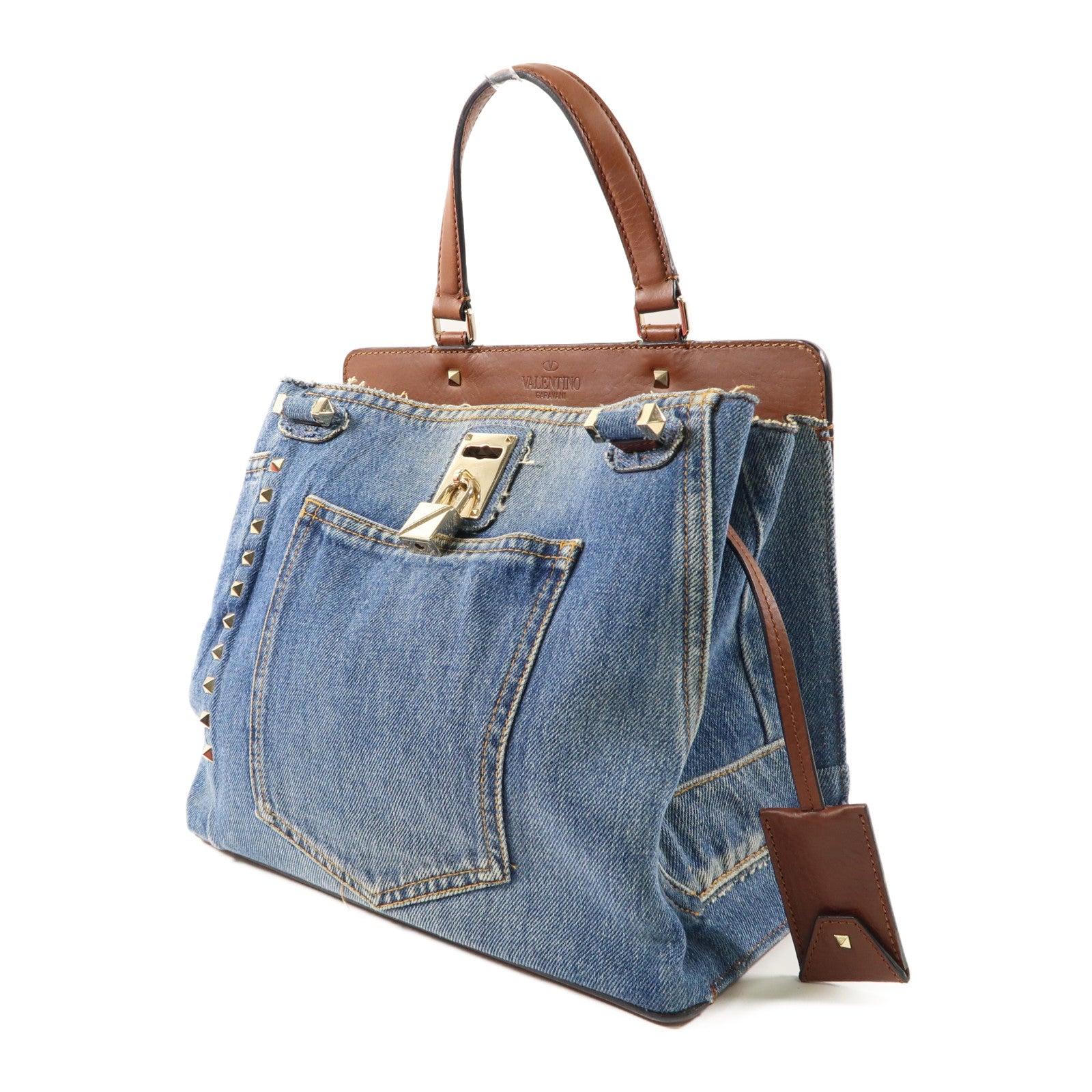 Valentino 牛仔布2 Way Shoulder Bag金扣手挽肩背兩用袋藍色