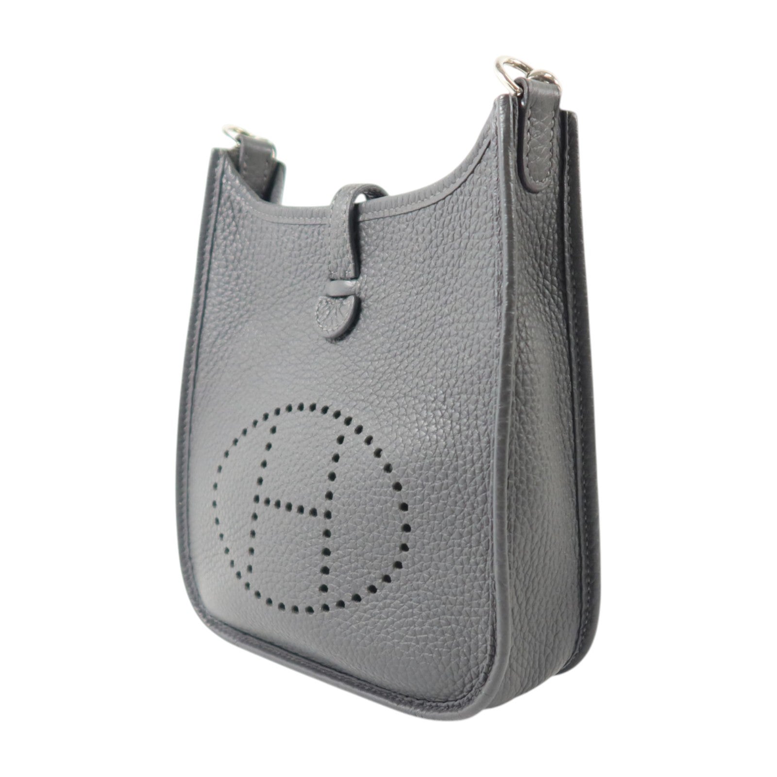 HERMES Clemence皮革Evelyne TPM銀扣肩背袋Gris Misty