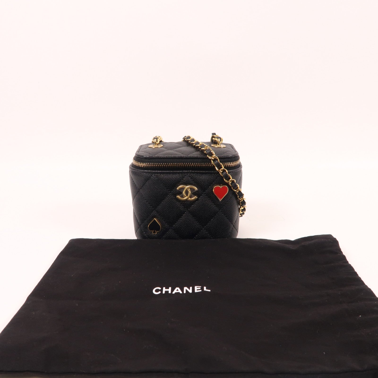 CHANEL 牛皮皮革Chain Shoulder金扣鏈帶肩背袋黑色