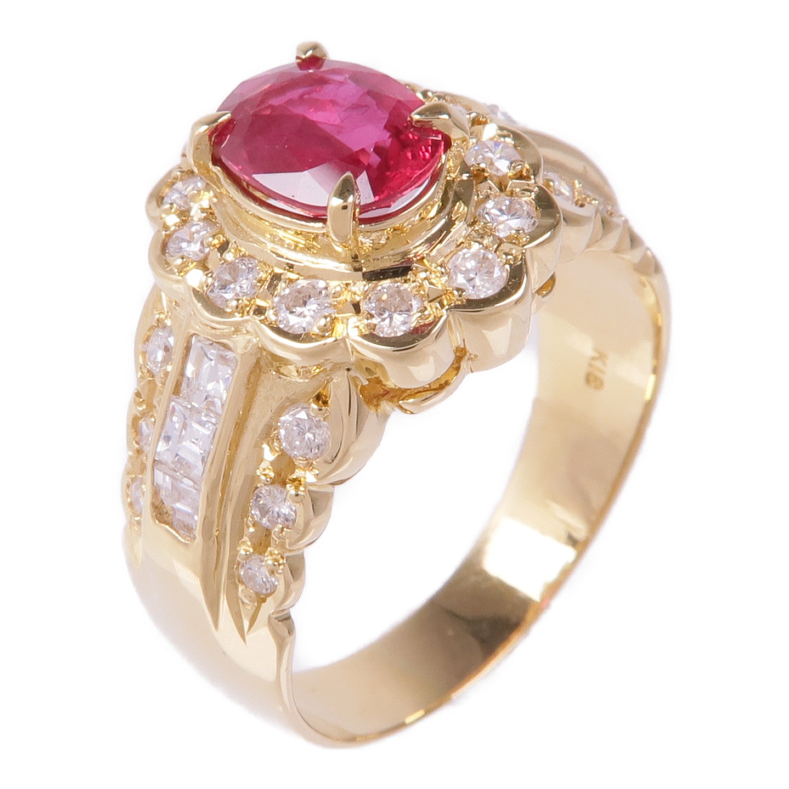 JEWELRY 【激減優惠】18K黃金Ruby Diamond Ring紅寶石/鑽石戒指US#7.25