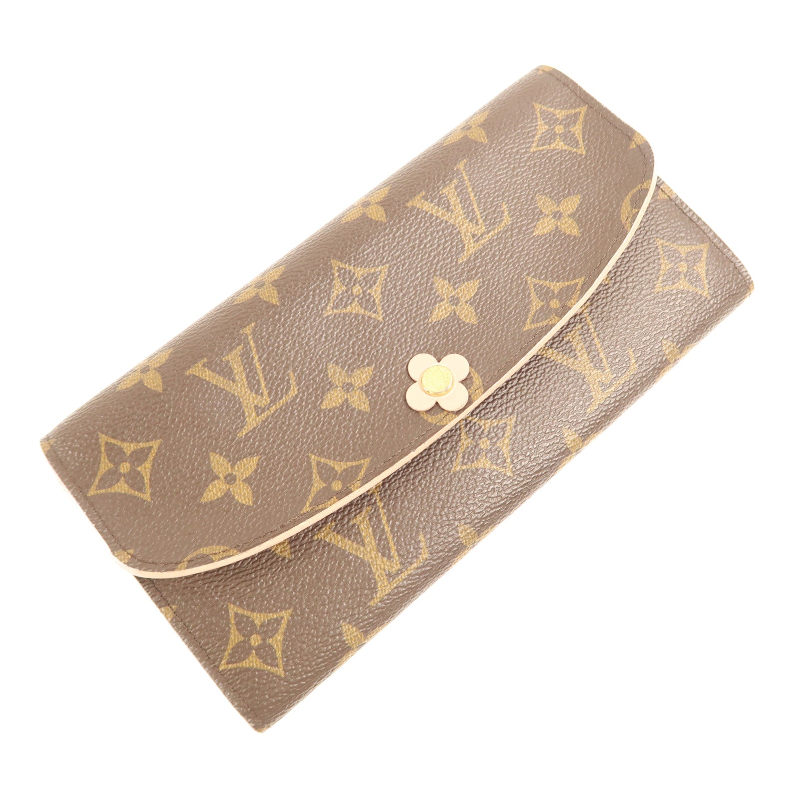 LOUIS VUITTON Monogram Emilie金扣長錢包棕色/粉紅色